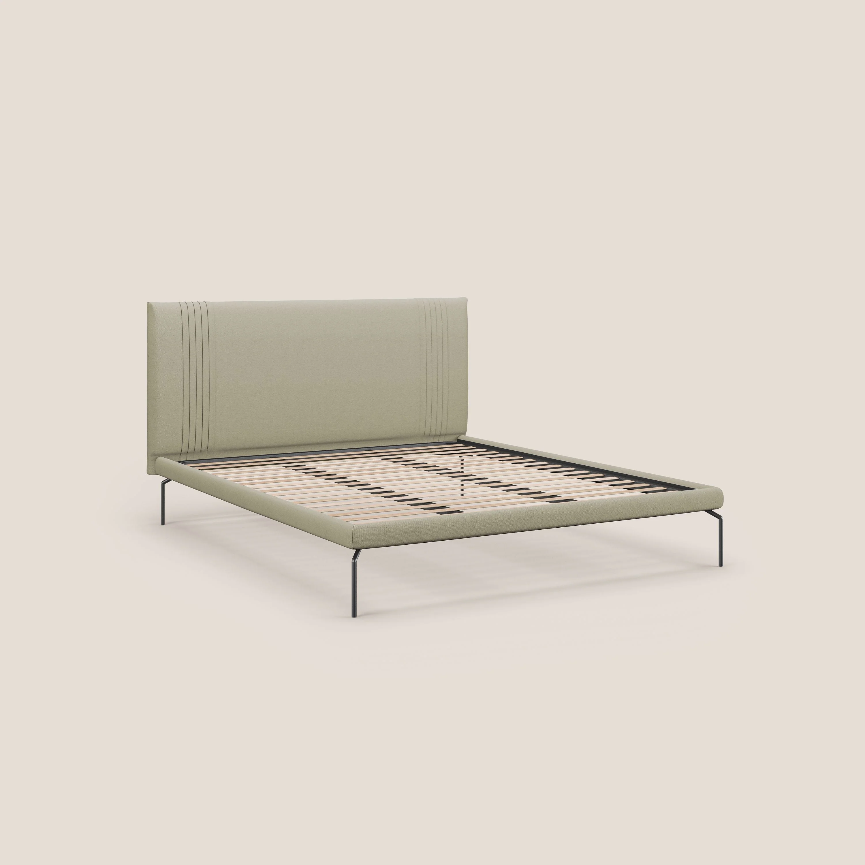 Finn lit rembourré avec pieds hauts en métal en tissu détachable T05 crème - Image 7