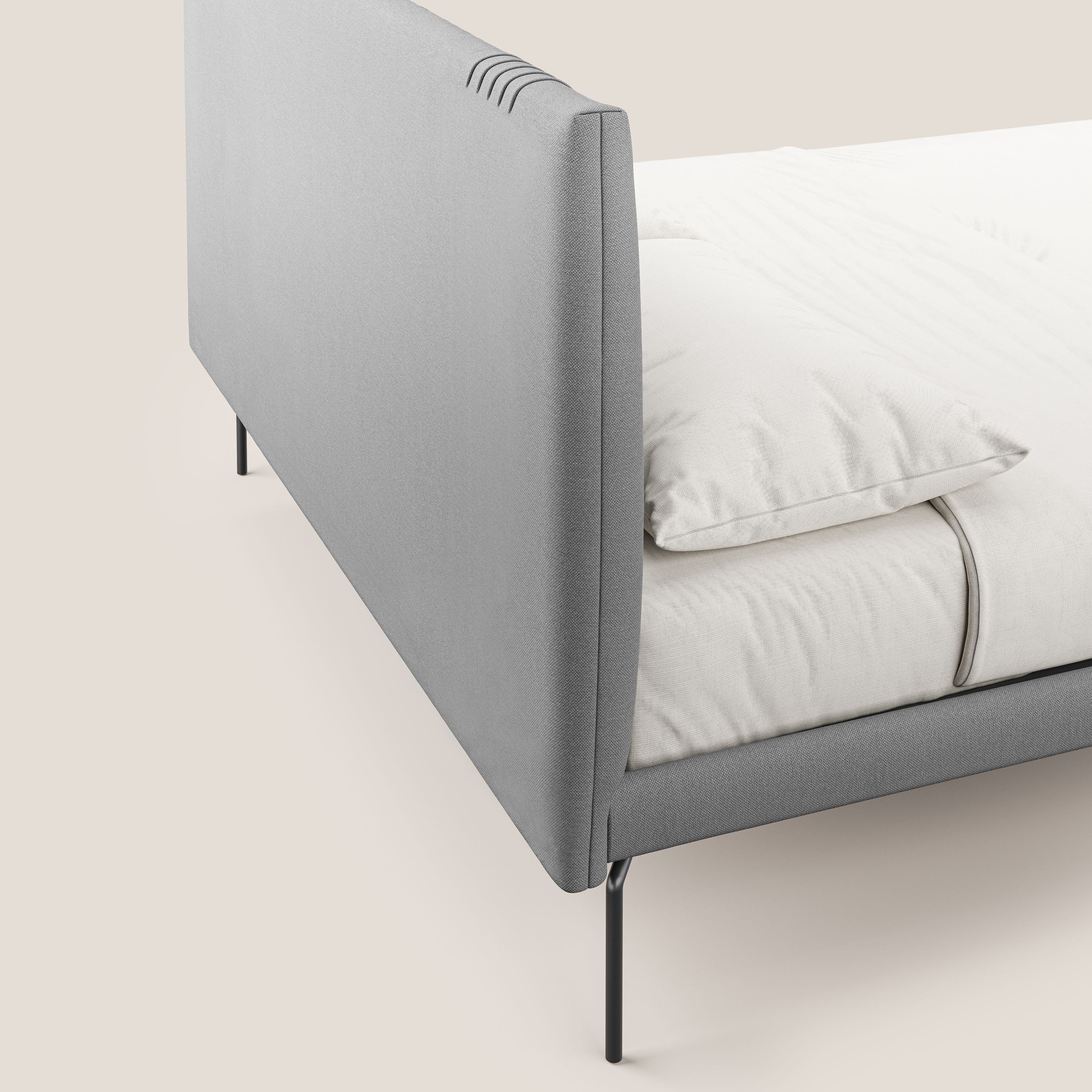 Finn lit rembourré avec pieds hauts en métal en tissu détachable T05 gris - Image 6