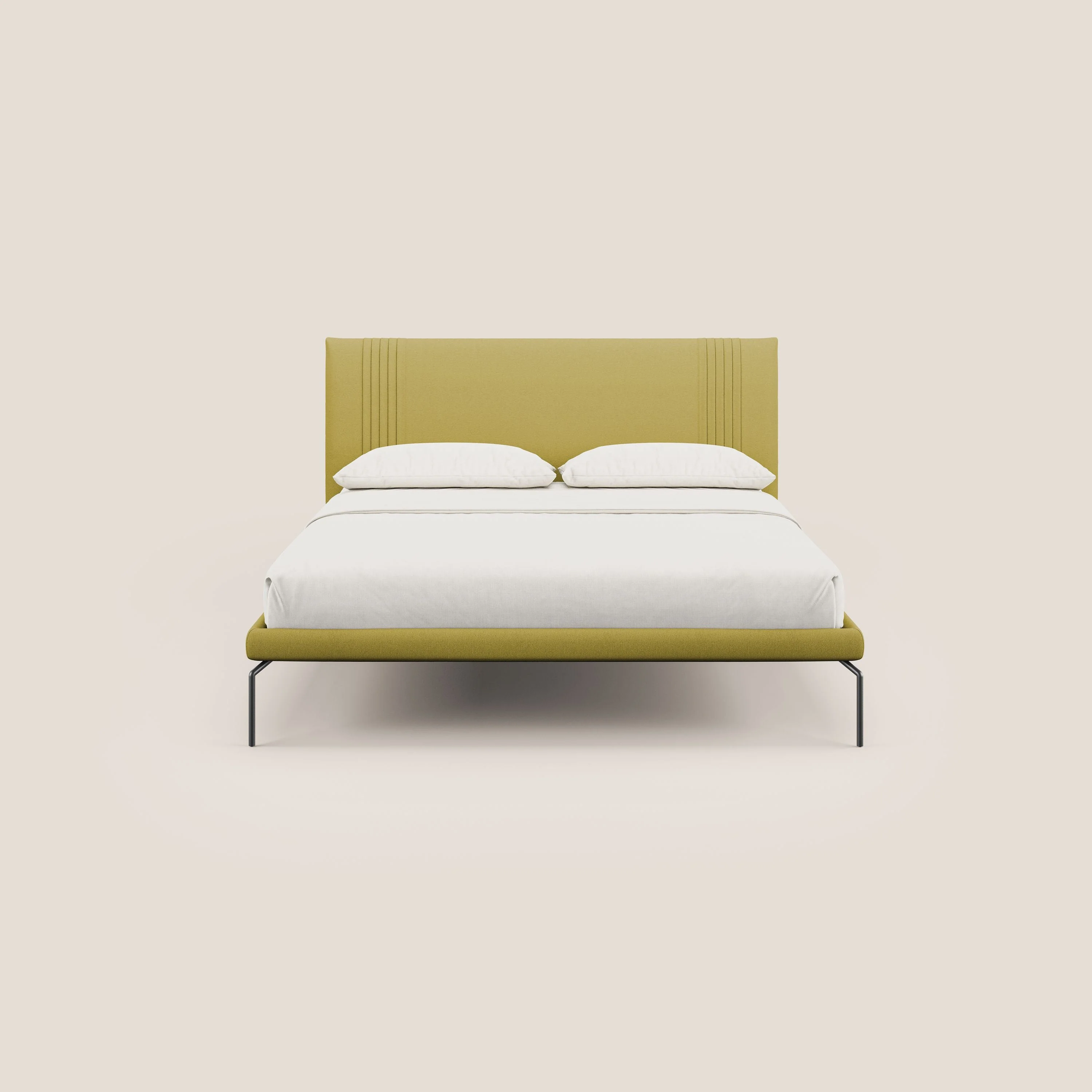 Finn lit rembourré avec pieds hauts en métal en tissu détachable T05 jaune - Image 2