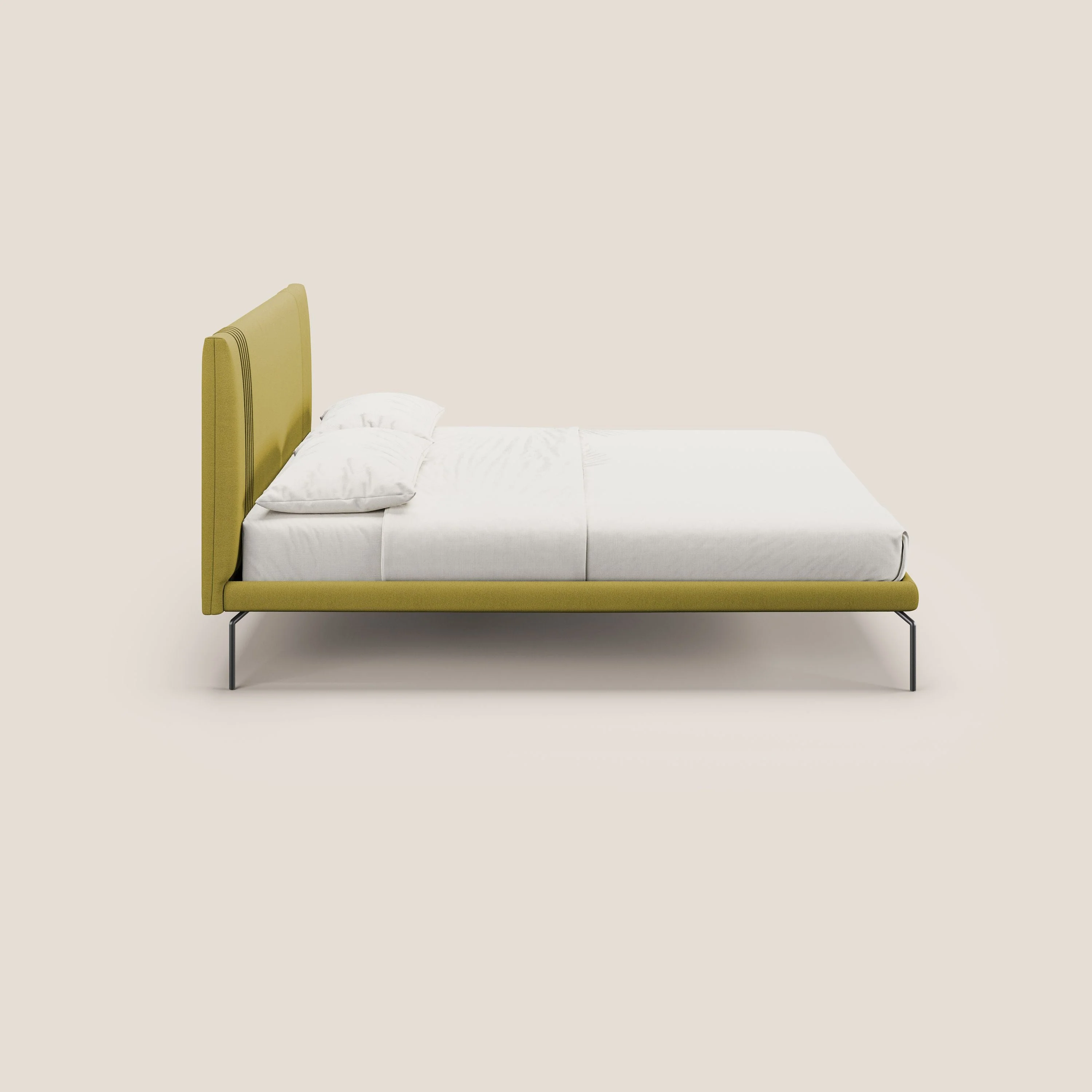 Finn lit rembourré avec pieds hauts en métal en tissu détachable T05 jaune - Image 3