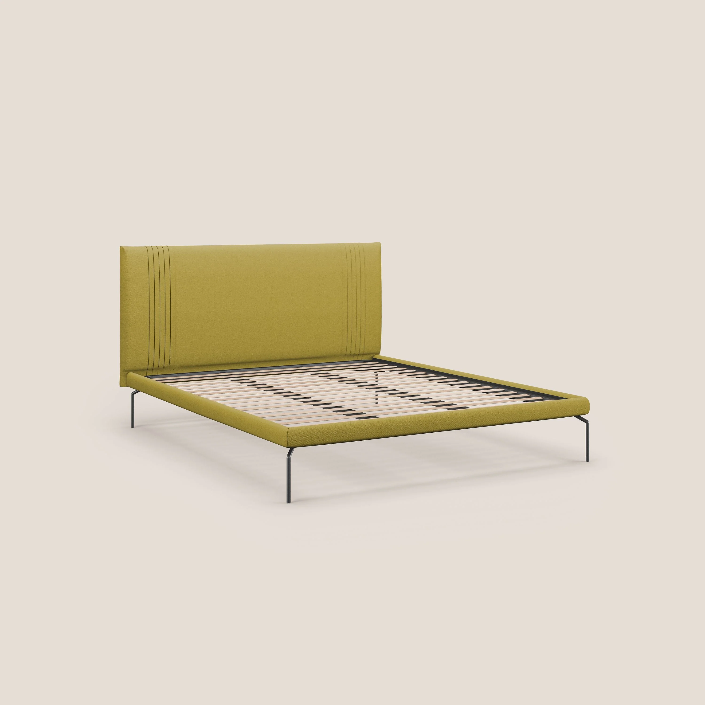 Finn lit rembourré avec pieds hauts en métal en tissu détachable T05 jaune - Image 7