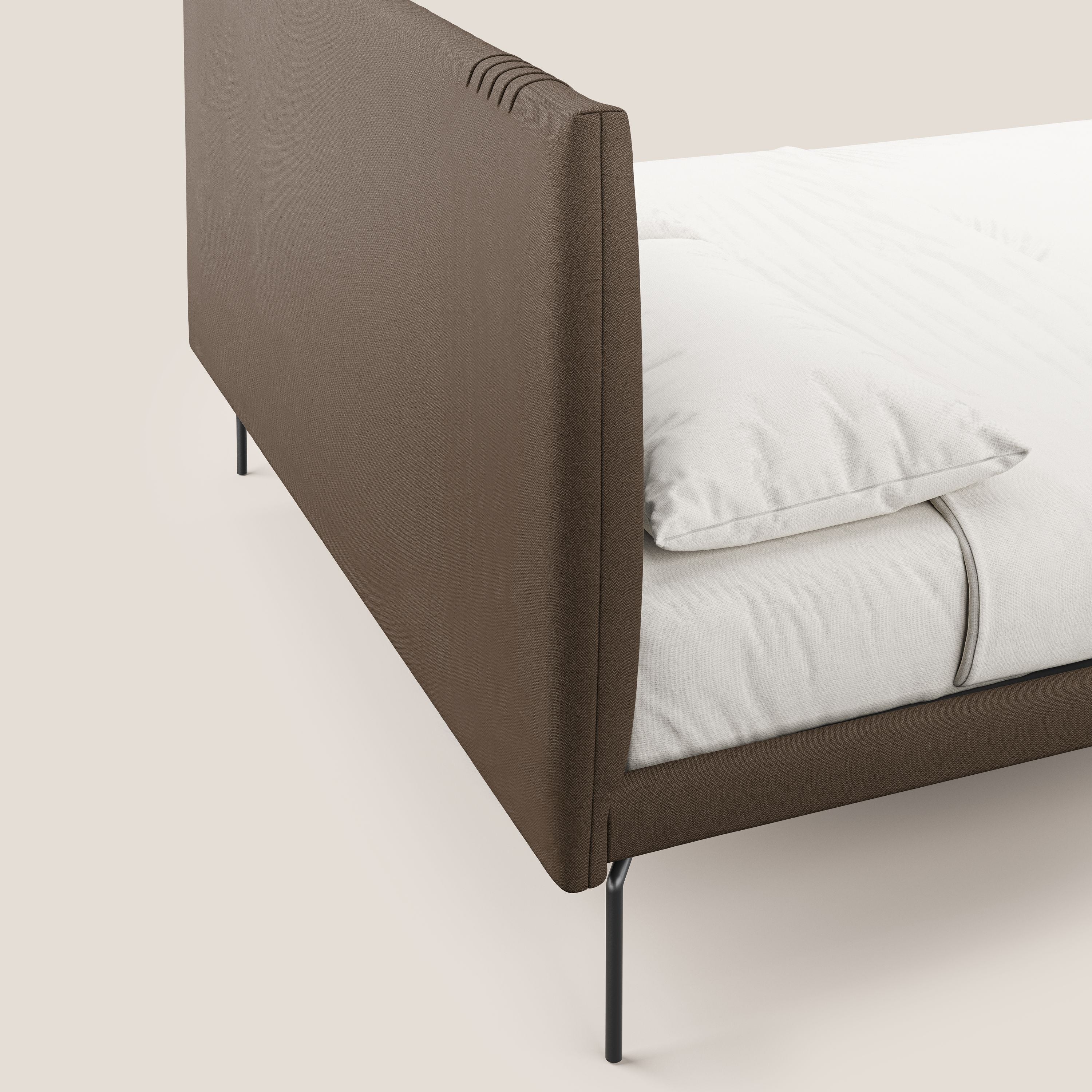 Finn lit rembourré avec pieds hauts en métal en tissu détachable T05 marron - Image 6