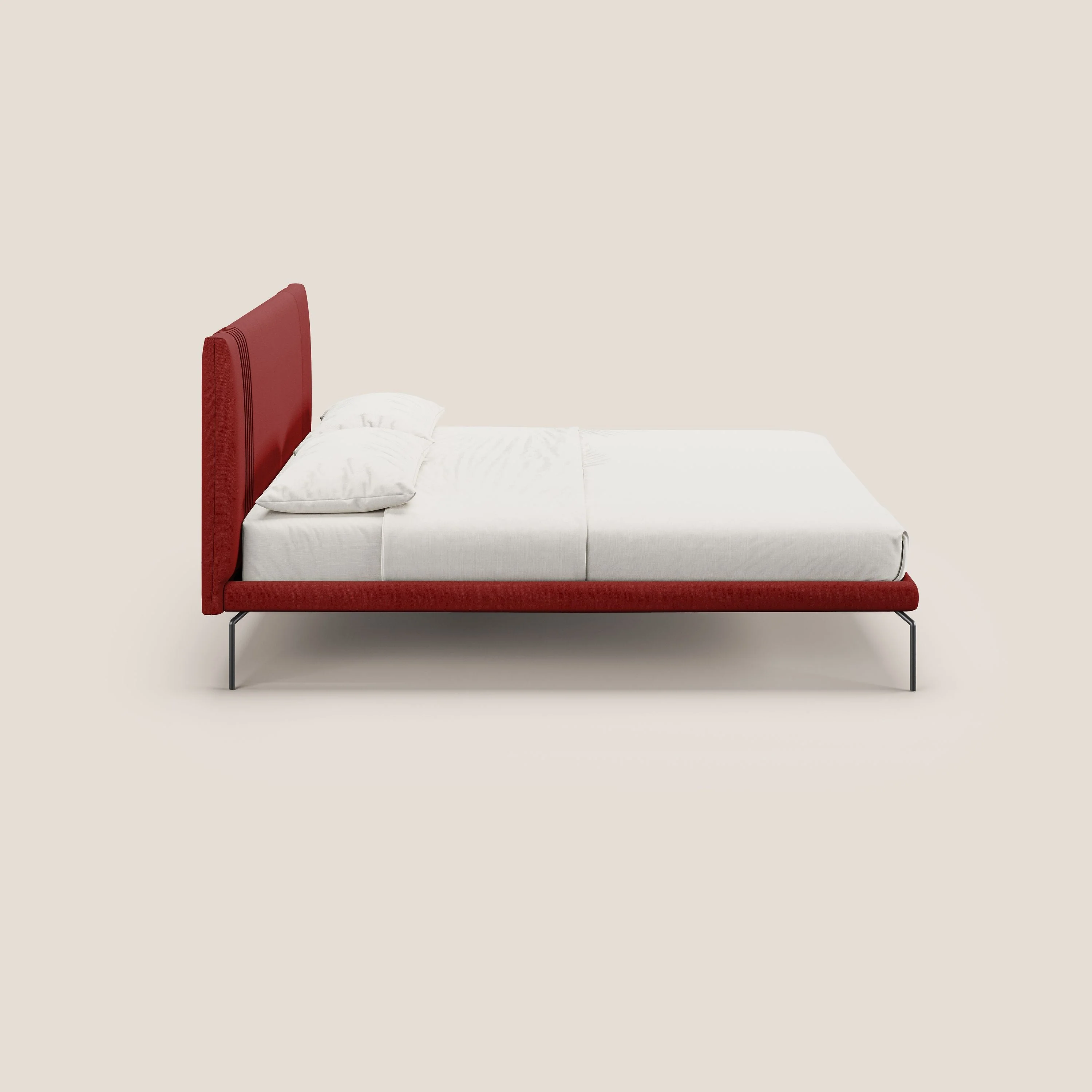 Finn lit rembourré avec pieds hauts en métal en tissu détachable T05 rouge - Image 3