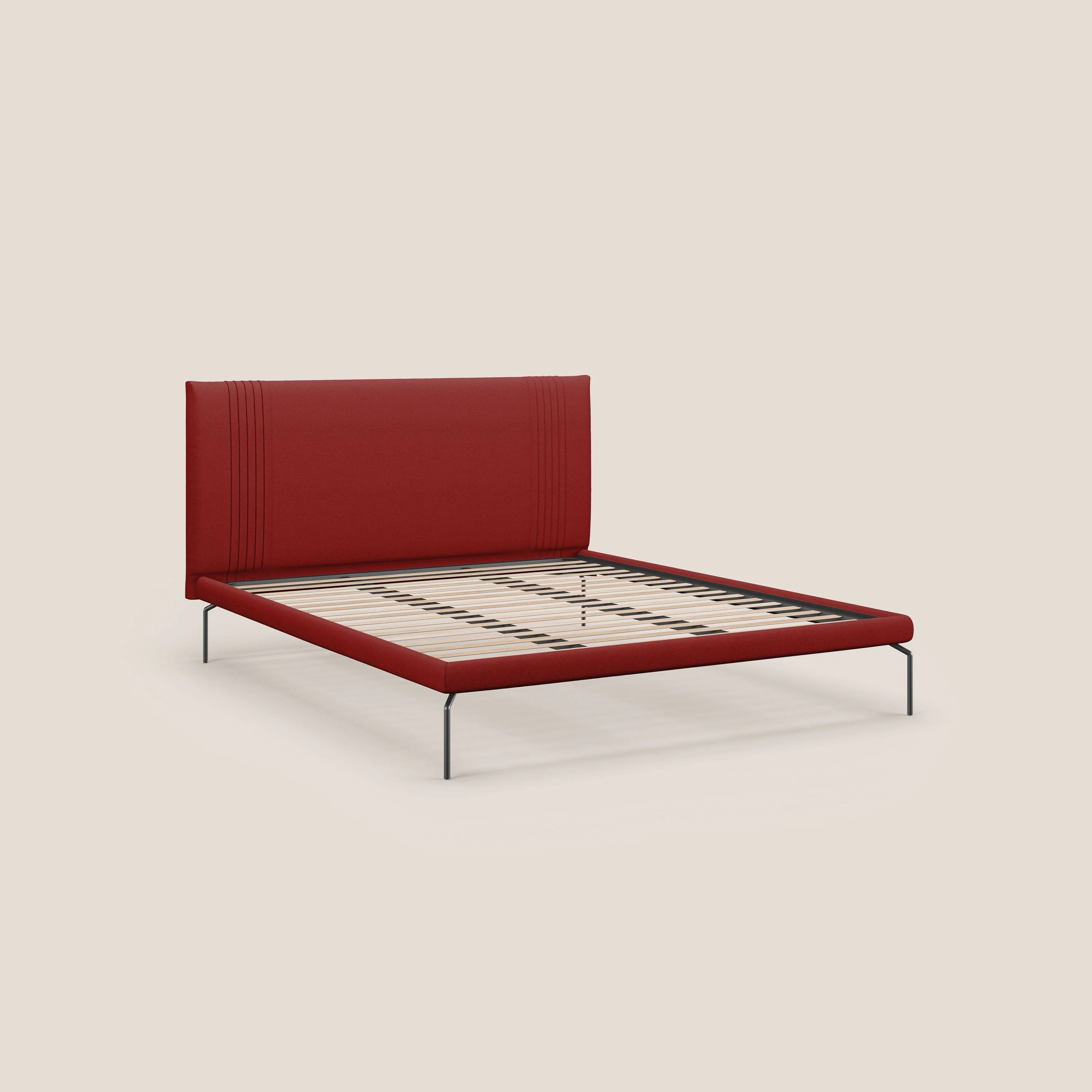 Finn lit rembourré avec pieds hauts en métal en tissu détachable T05 rouge - Image 7