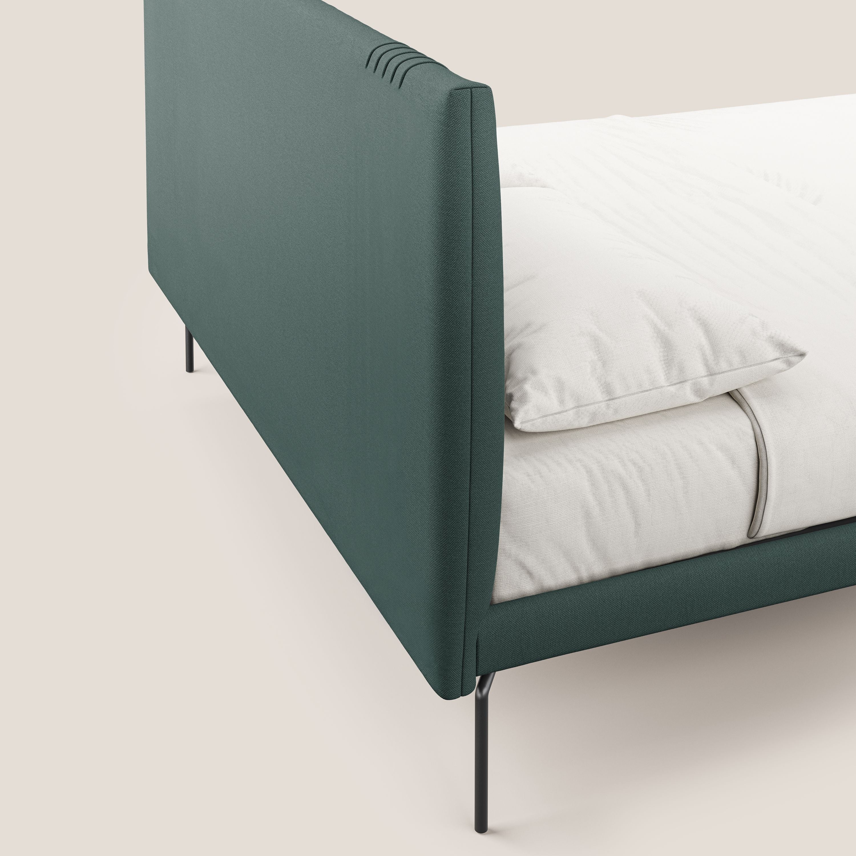 Finn lit rembourré avec pieds hauts en métal en tissu détachable T05 vert - Image 6