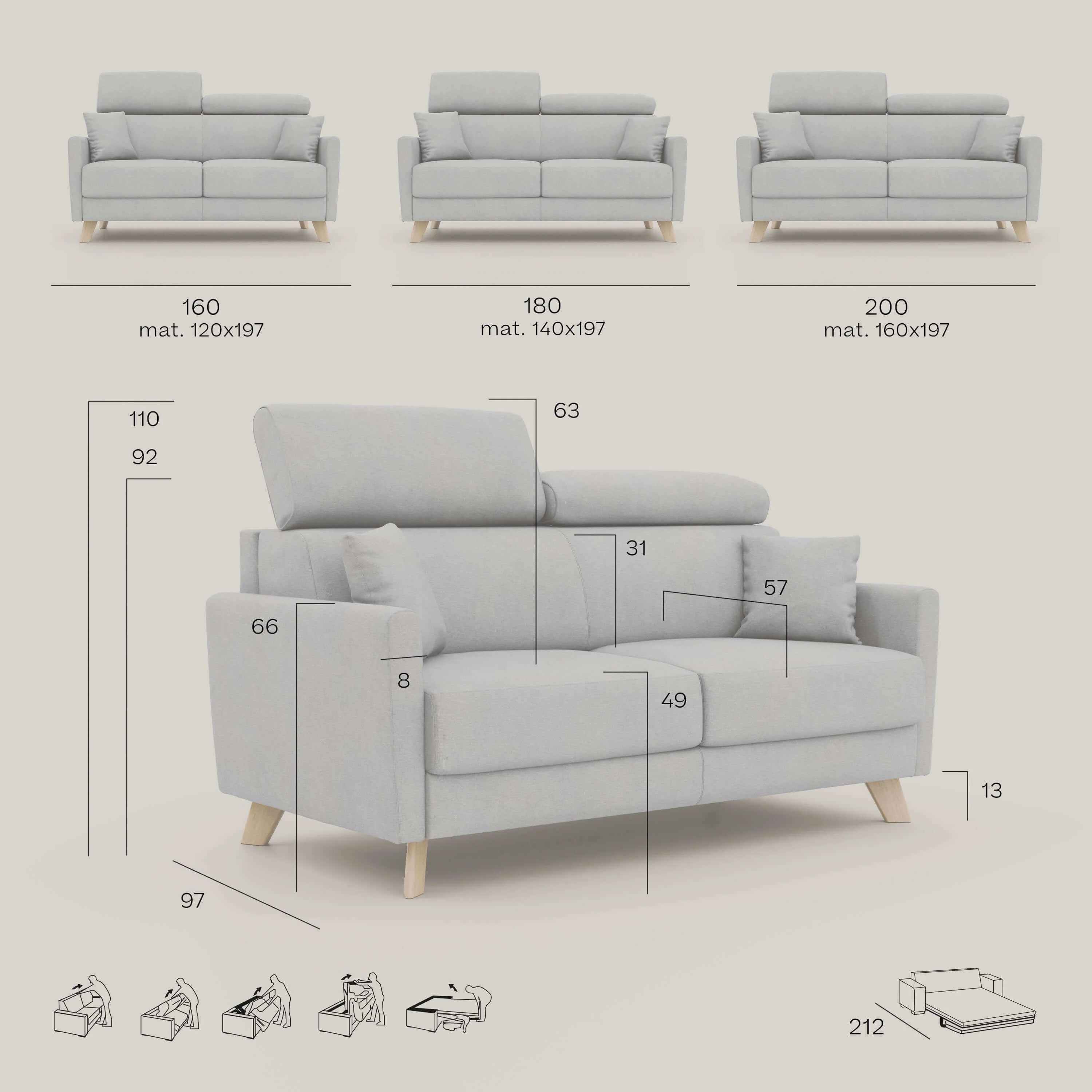 Francy canapé convertible avec têtières réglables en tissu détachable T17 vert aquamarine - Image 12