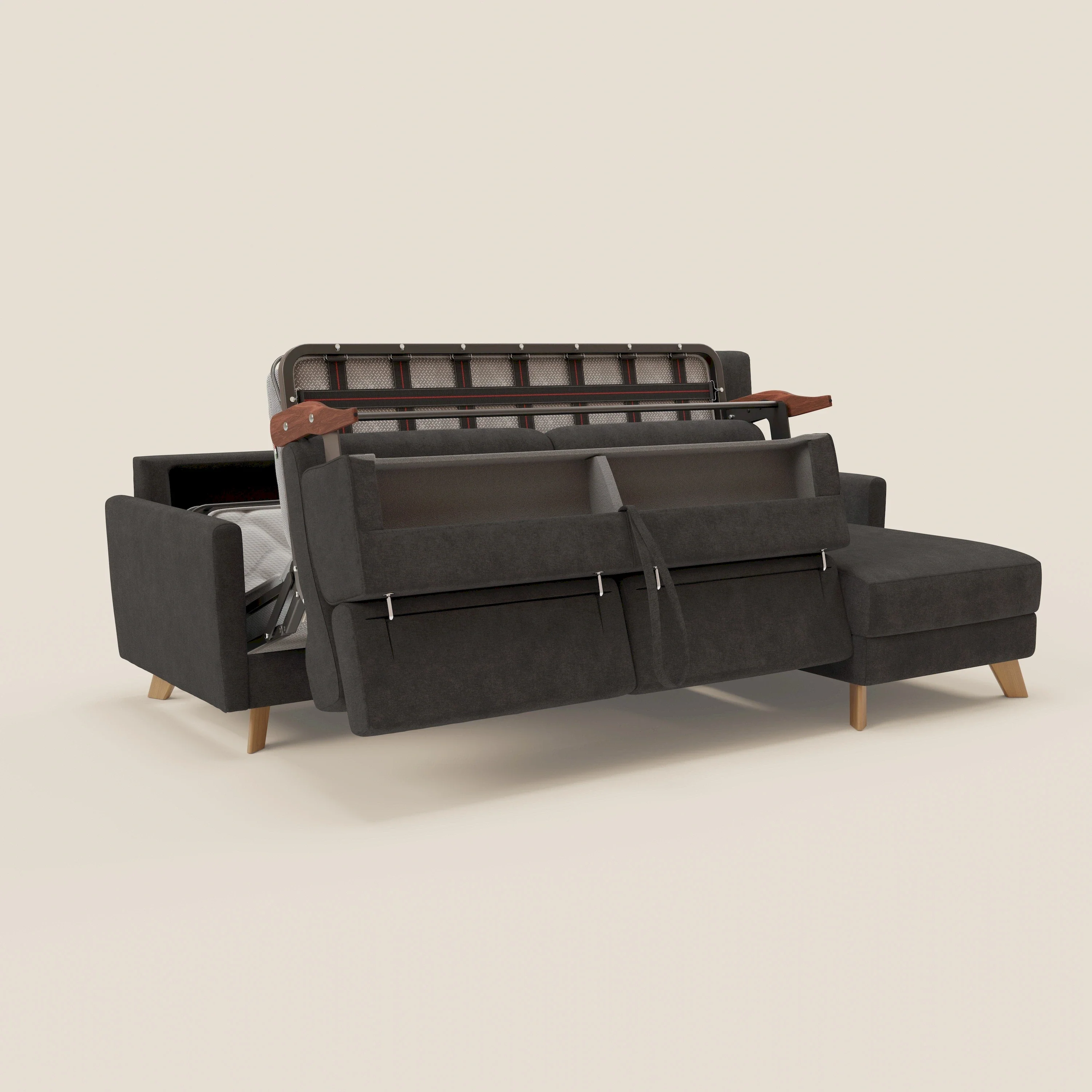 Francy  canapé d'angle convertible déhoussable - méridienne avec coffre et têtières inclinables en tissu détachable T17 anthracite - Image 10