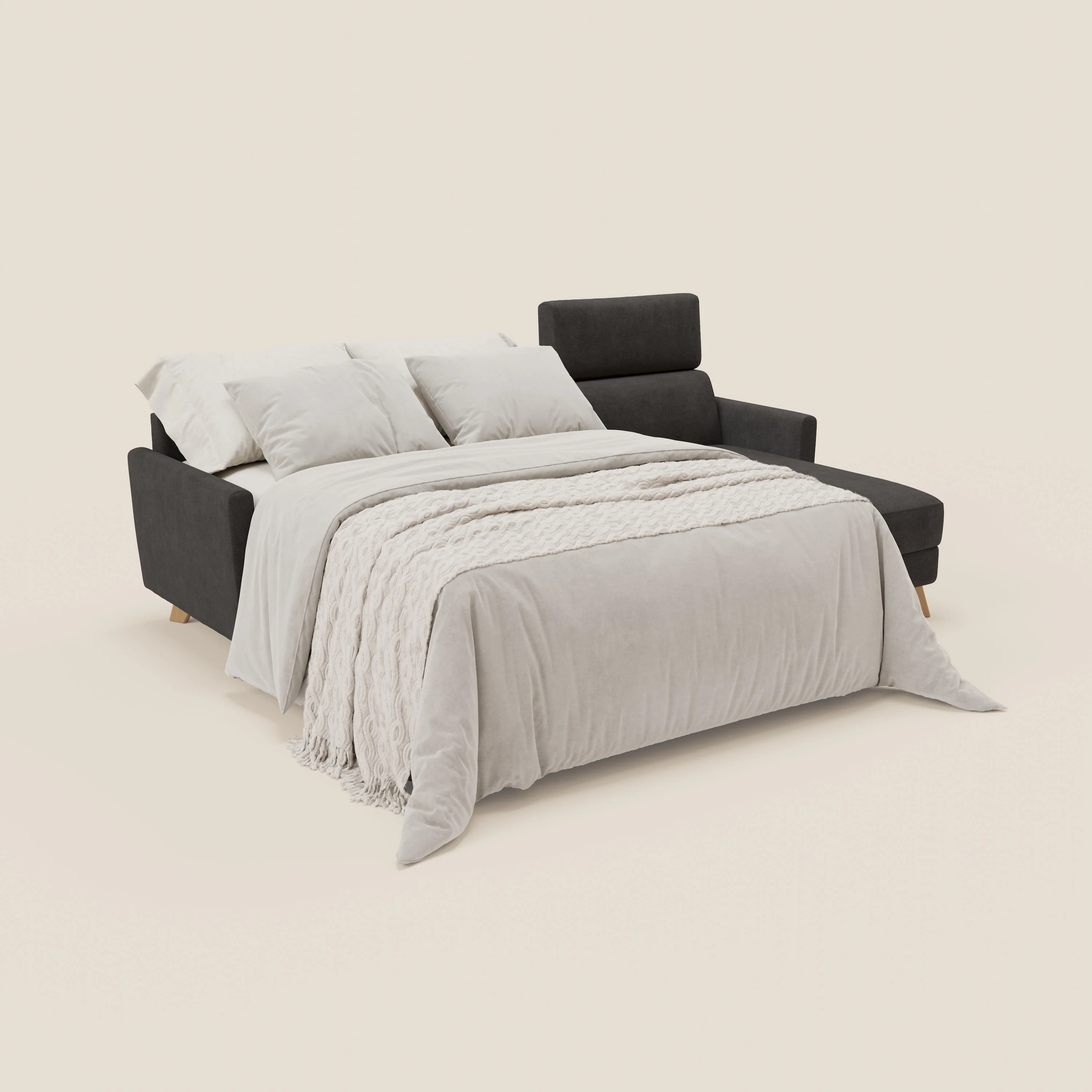 Francy  canapé d'angle convertible déhoussable - méridienne avec coffre et têtières inclinables en tissu détachable T17 anthracite - Image 2