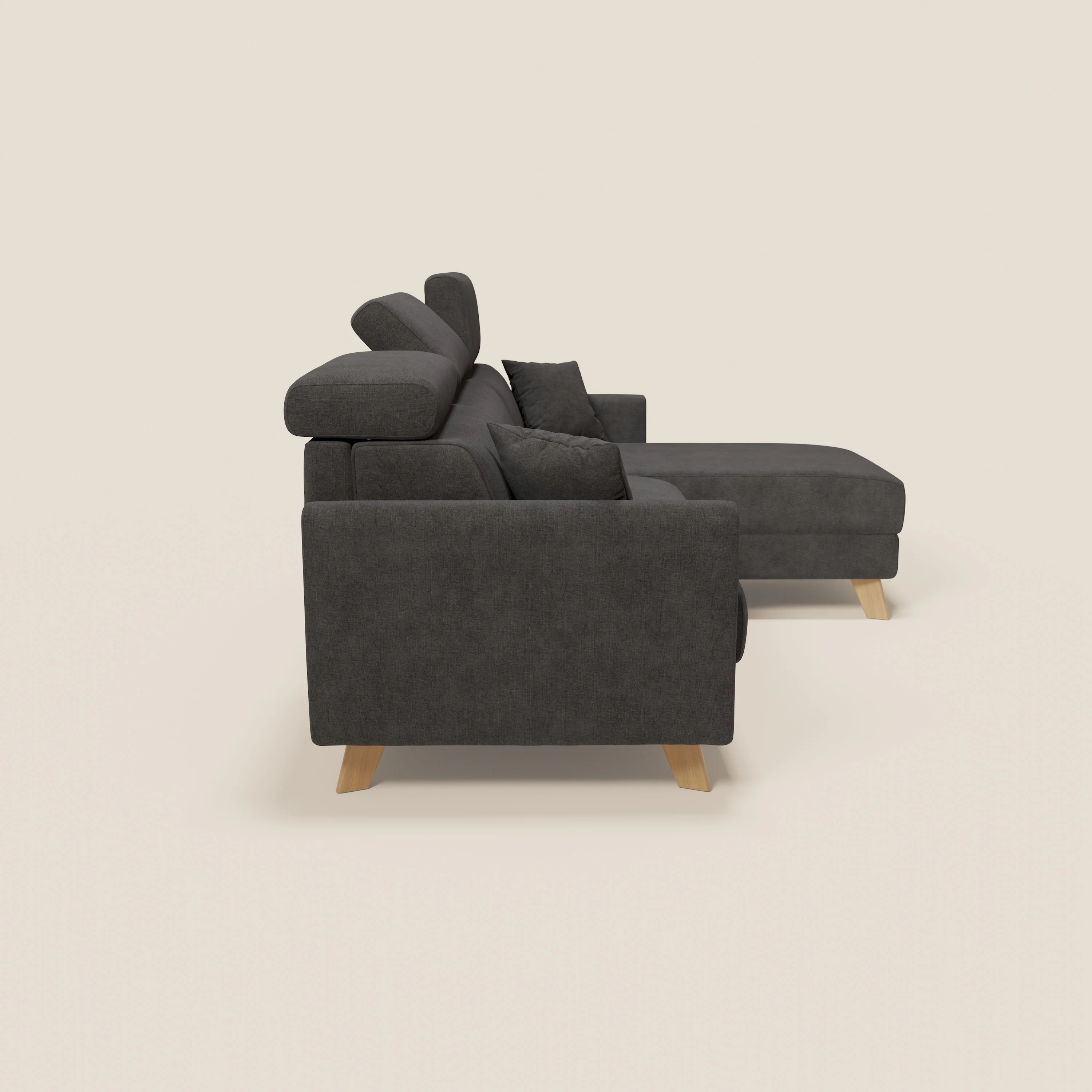 Francy  canapé d'angle convertible déhoussable - méridienne avec coffre et têtières inclinables en tissu détachable T17 anthracite - Image 4
