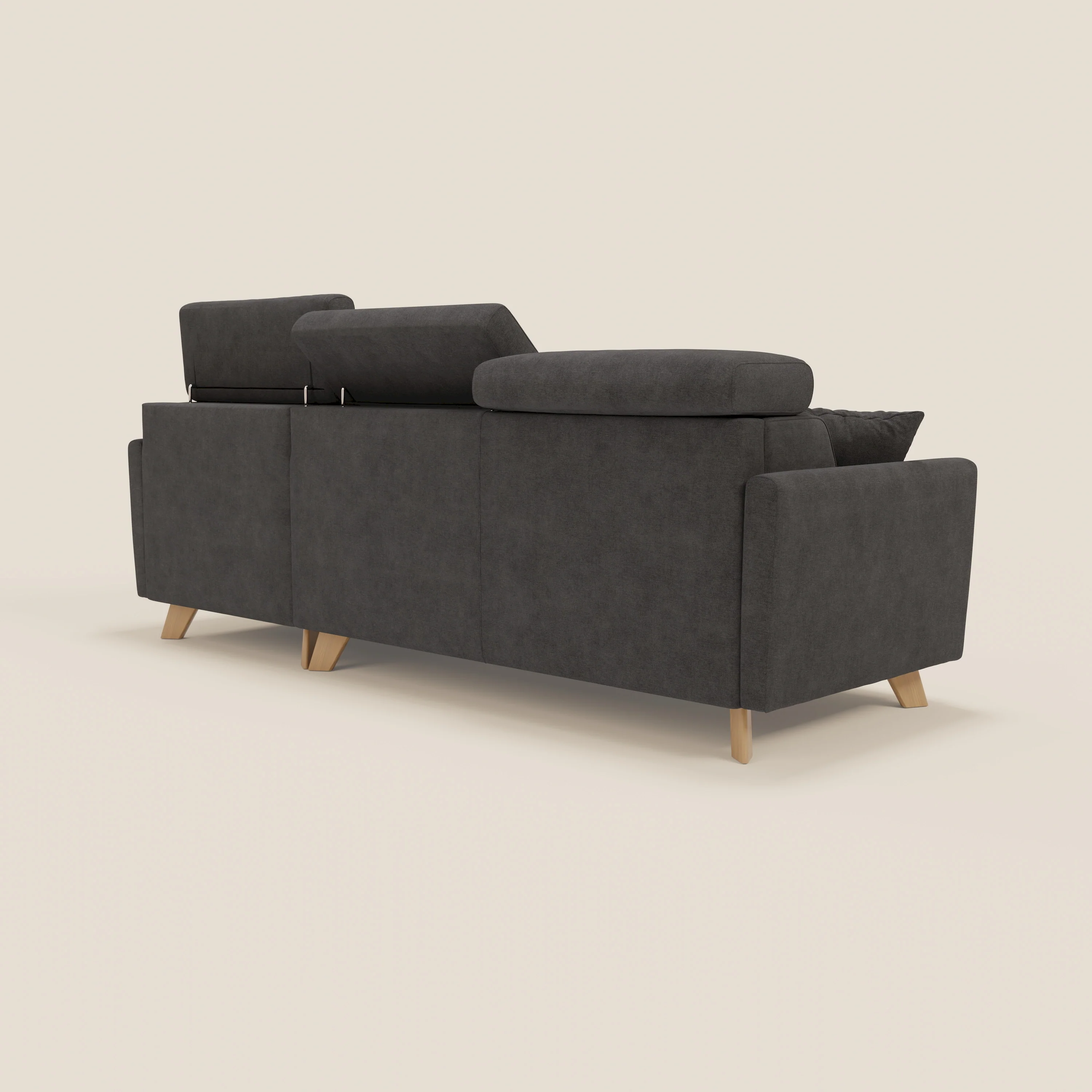 Francy  canapé d'angle convertible déhoussable - méridienne avec coffre et têtières inclinables en tissu détachable T17 anthracite - Image 5