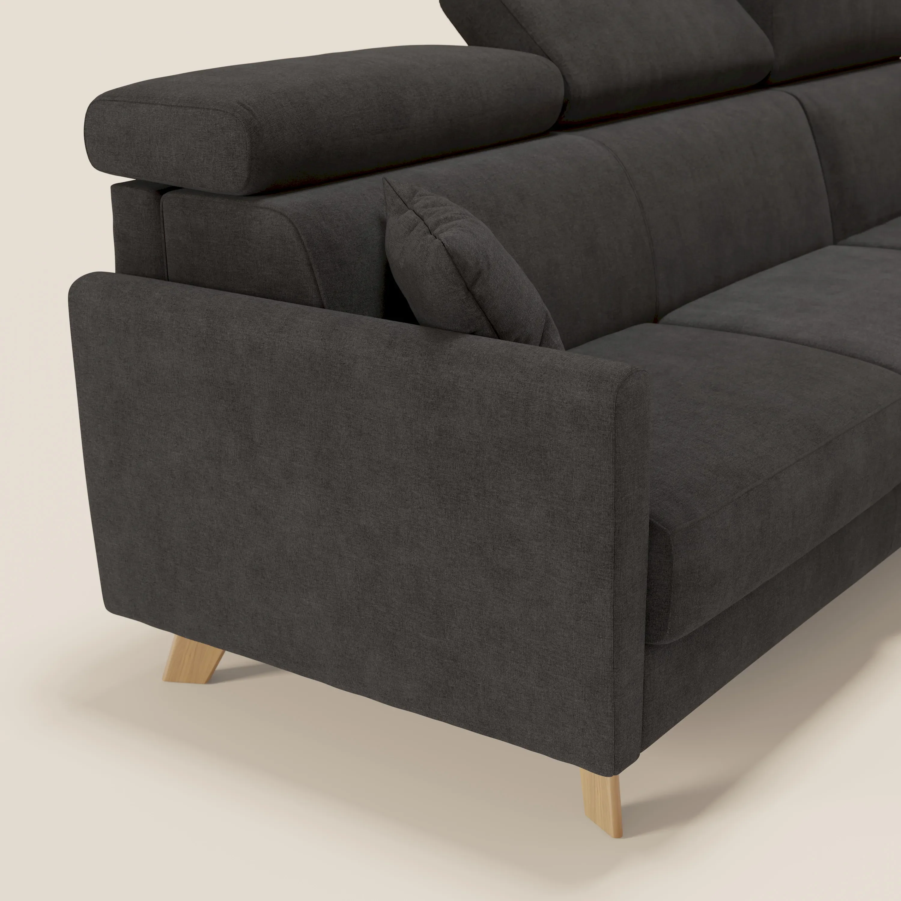 Francy  canapé d'angle convertible déhoussable - méridienne avec coffre et têtières inclinables en tissu détachable T17 anthracite - Image 6