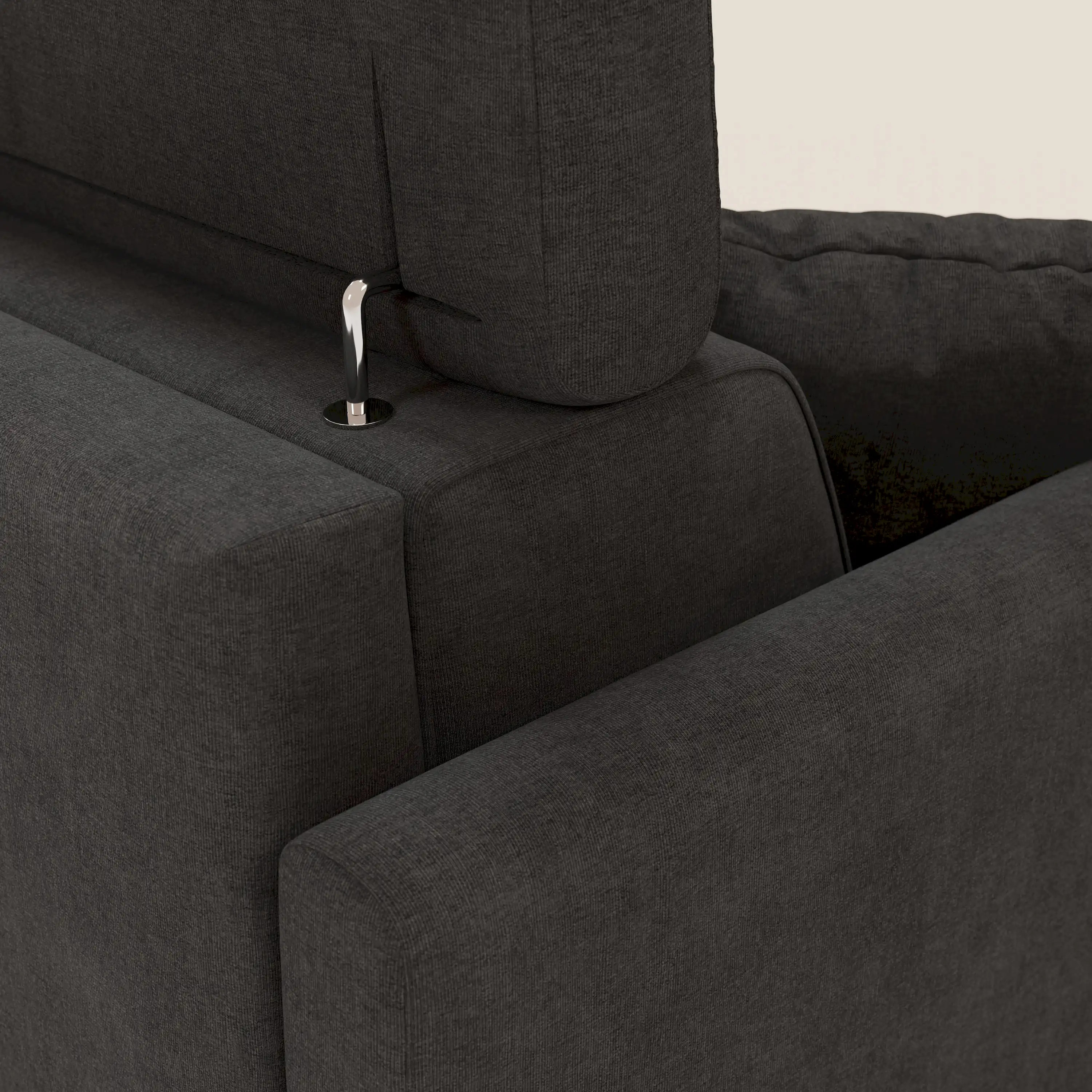 Francy  canapé d'angle convertible déhoussable - méridienne avec coffre et têtières inclinables en tissu détachable T17 anthracite - Image 8