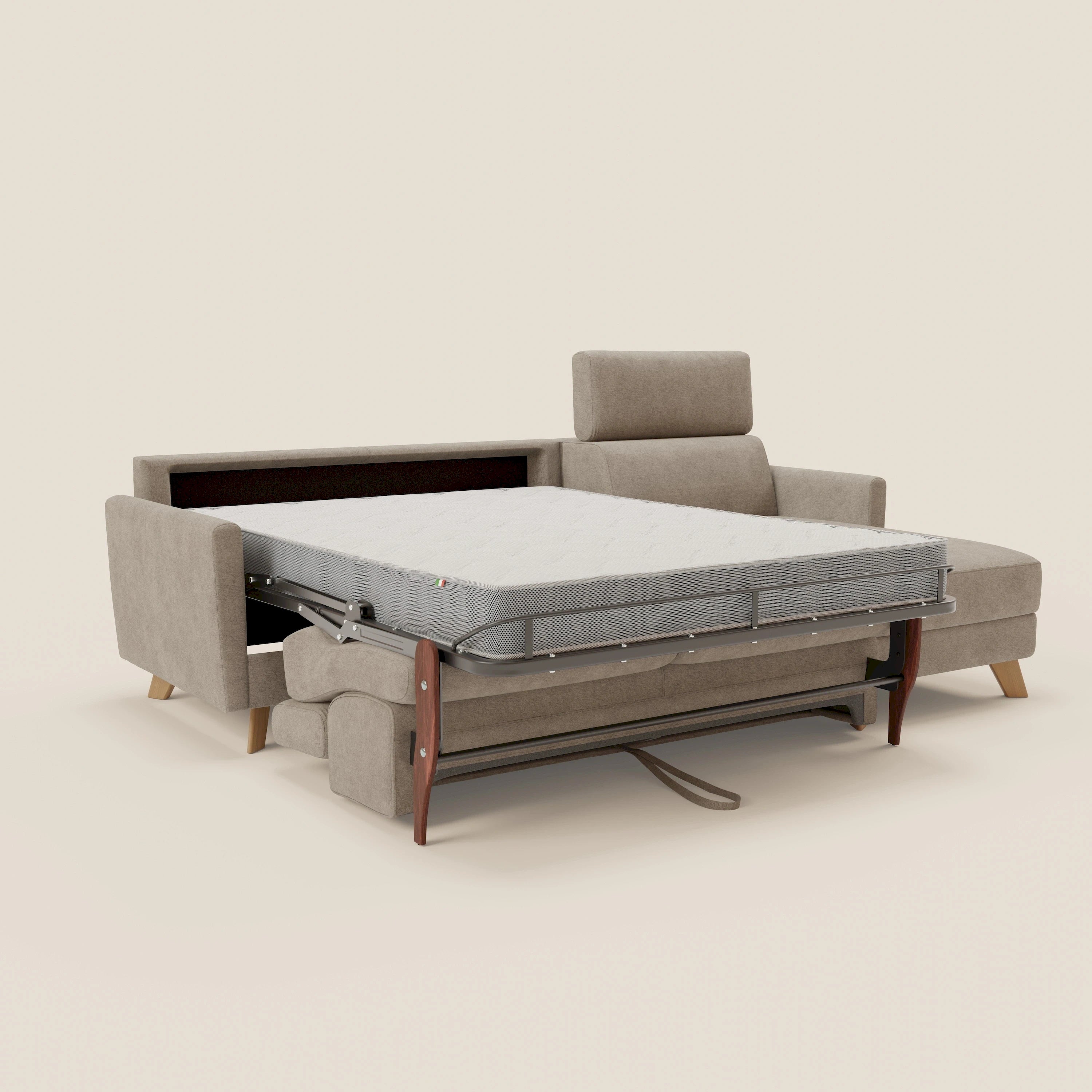 Francy canapé d'angle convertible déhoussable - méridienne avec coffre et têtières inclinables en tissu détachable T17 beige - Image 11