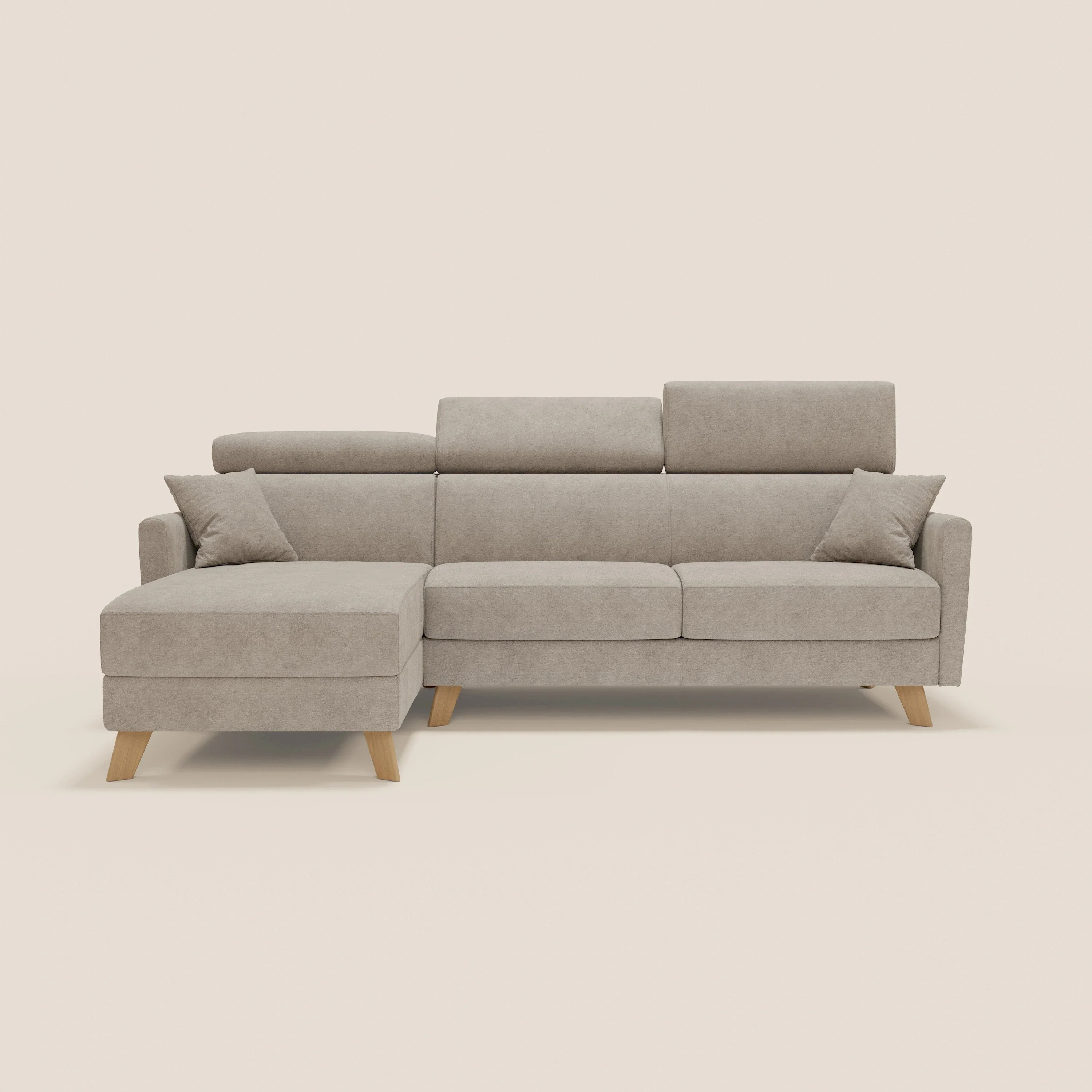 Francy canapé d'angle convertible déhoussable - méridienne avec coffre et têtières inclinables en tissu détachable T17 beige - Image 12