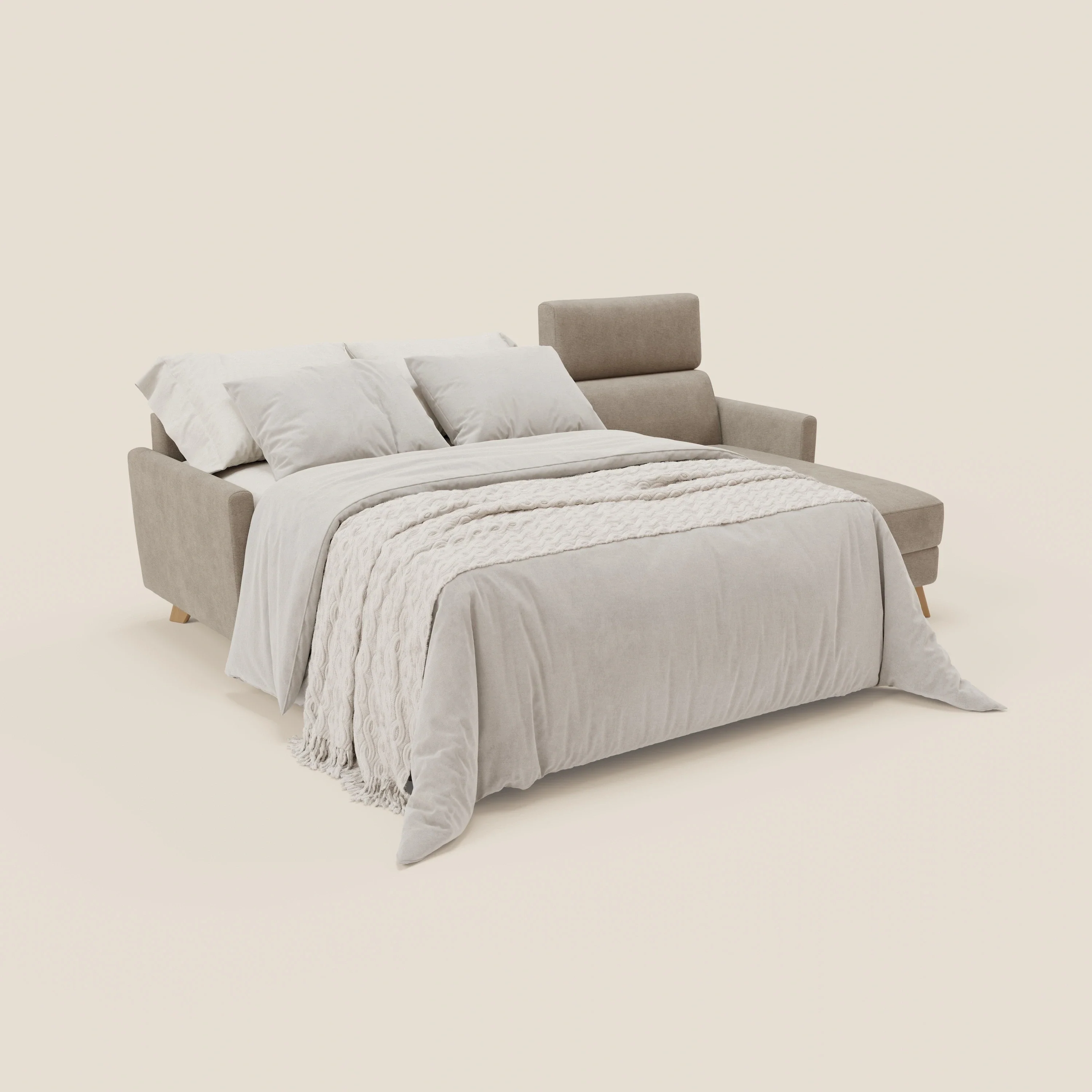 Francy canapé d'angle convertible déhoussable - méridienne avec coffre et têtières inclinables en tissu détachable T17 beige - Image 2