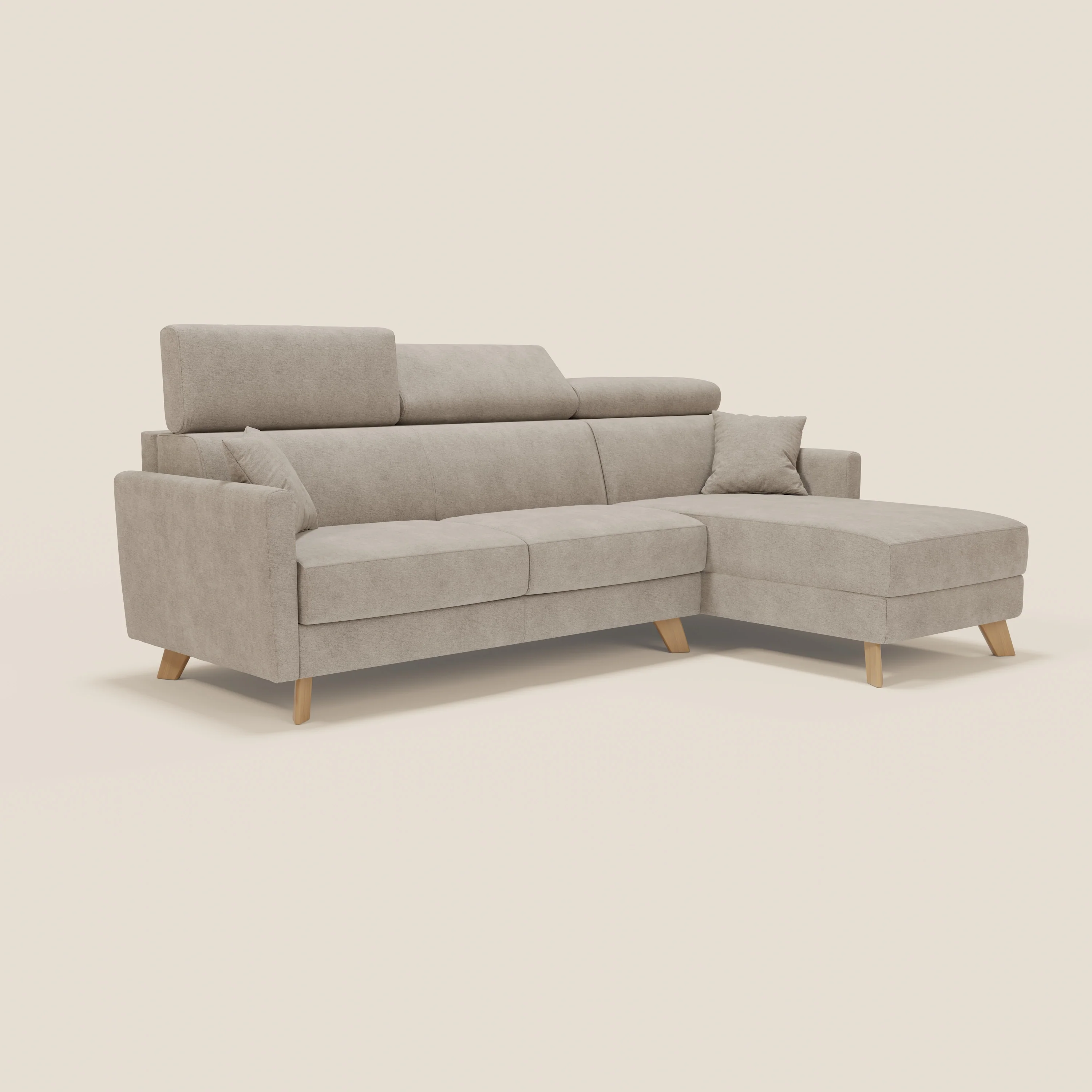 Francy canapé d'angle convertible déhoussable - méridienne avec coffre et têtières inclinables en tissu détachable T17 beige - Image 3