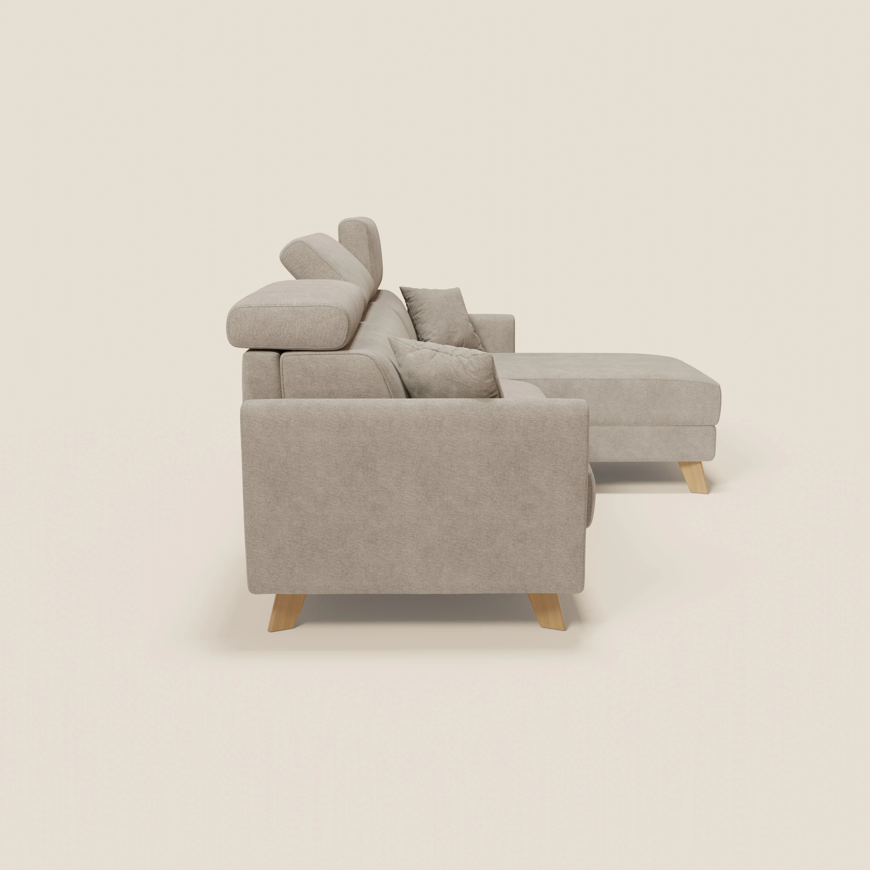 Francy canapé d'angle convertible déhoussable - méridienne avec coffre et têtières inclinables en tissu détachable T17 beige - Image 4