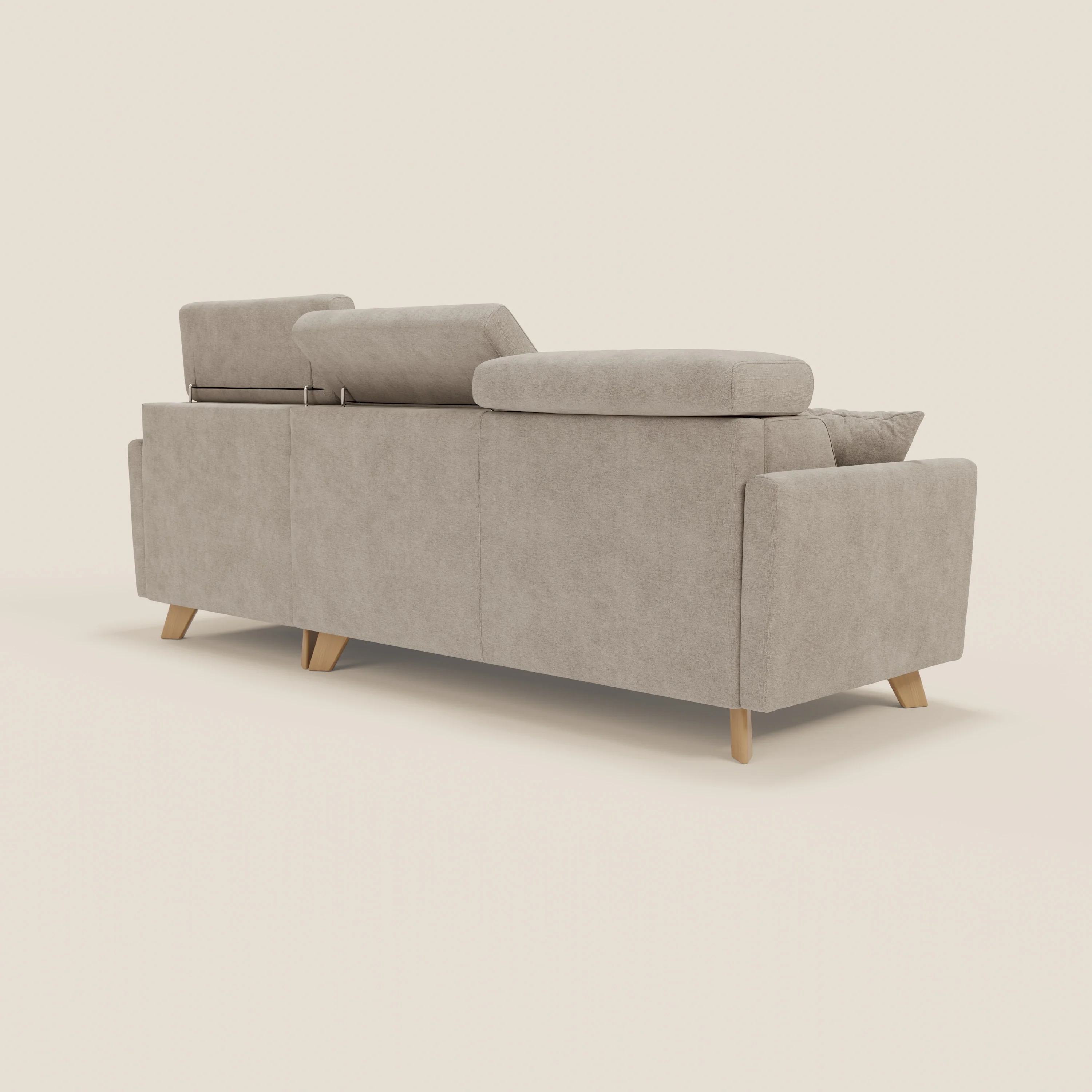 Francy canapé d'angle convertible déhoussable - méridienne avec coffre et têtières inclinables en tissu détachable T17 beige - Image 5