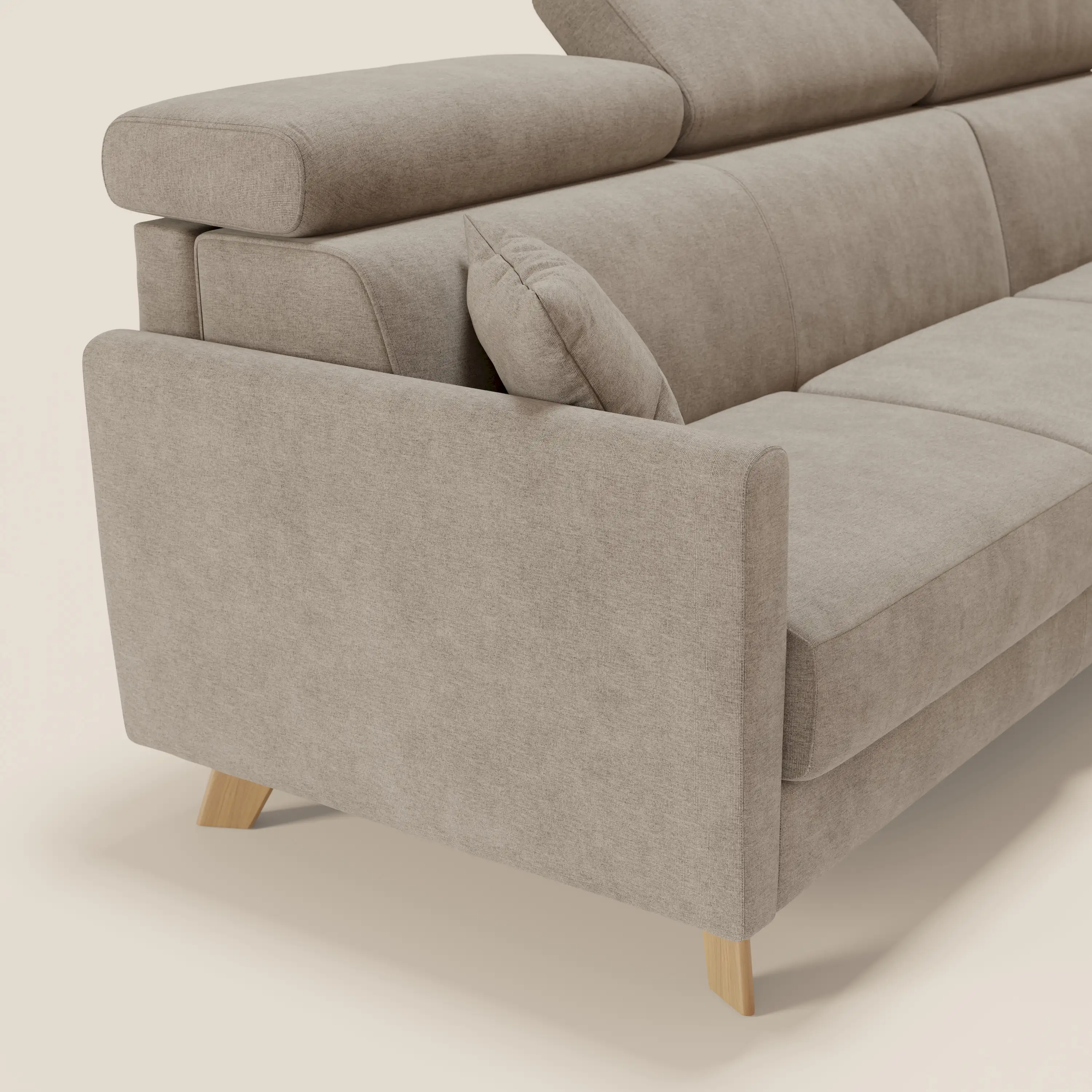 Francy canapé d'angle convertible déhoussable - méridienne avec coffre et têtières inclinables en tissu détachable T17 beige - Image 6
