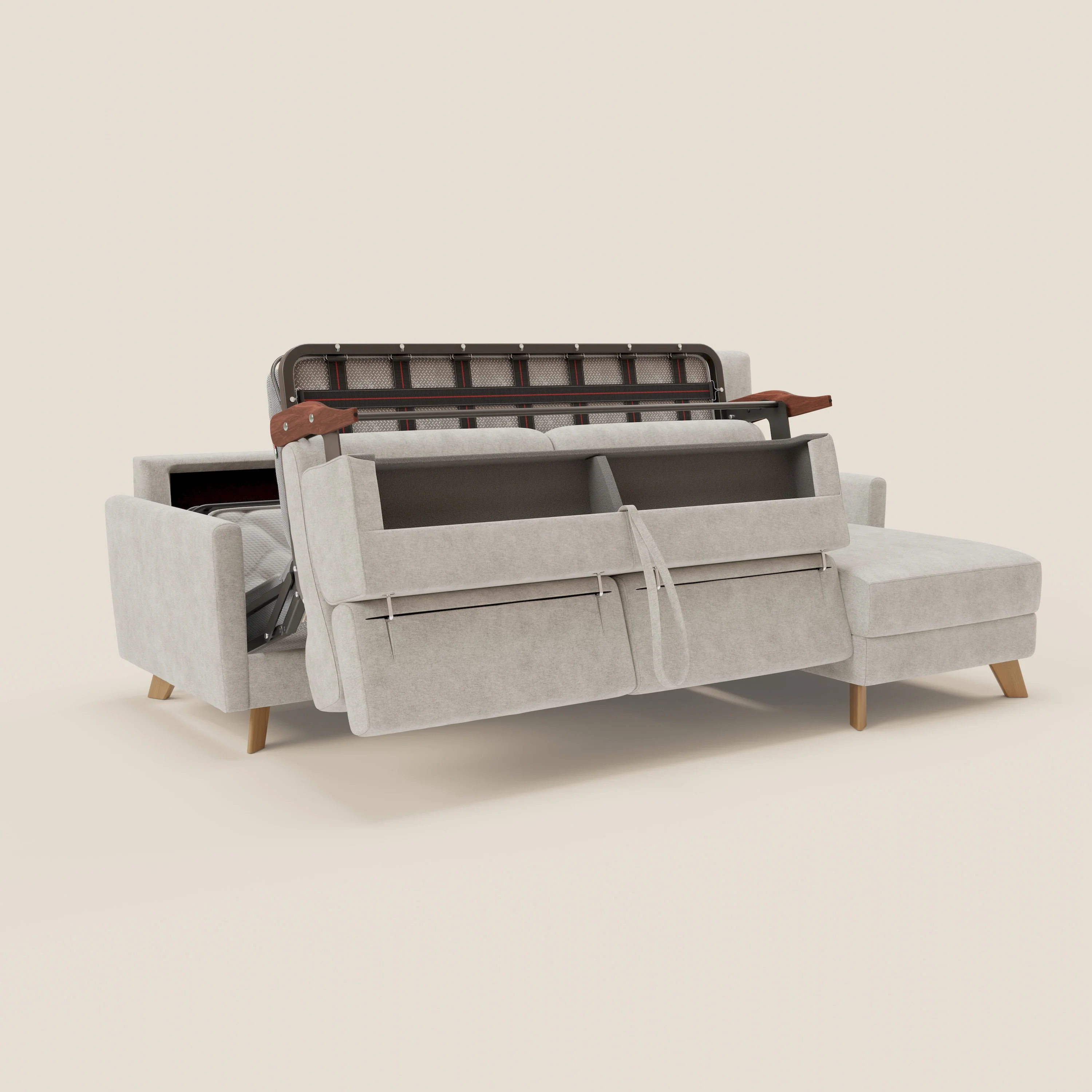 Francy Canapé d'angle convertible déhoussable - méridienne avec coffre et têtières inclinables en tissu détachable T17 blanc - Image 10