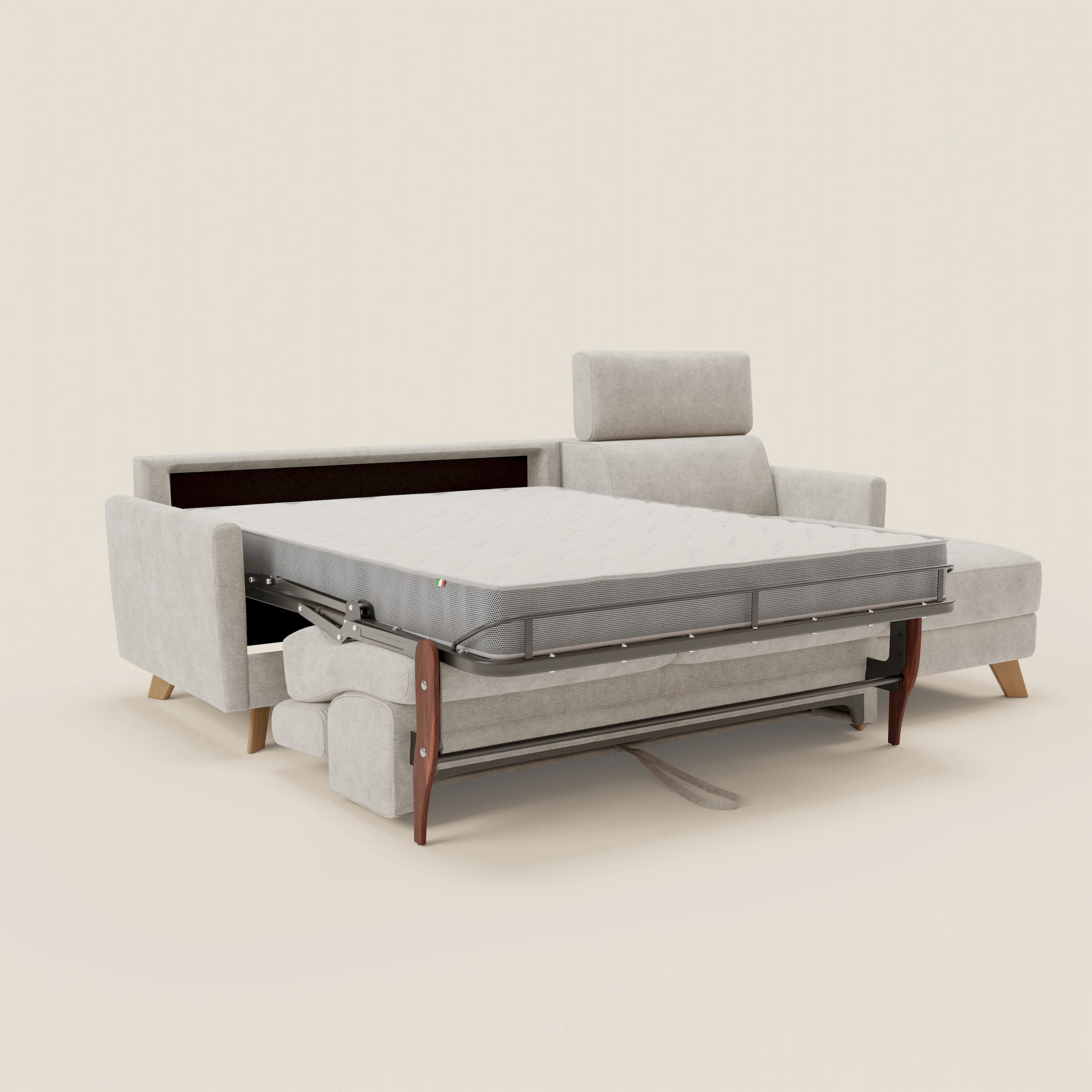 Francy Canapé d'angle convertible déhoussable - méridienne avec coffre et têtières inclinables en tissu détachable T17 blanc - Image 11