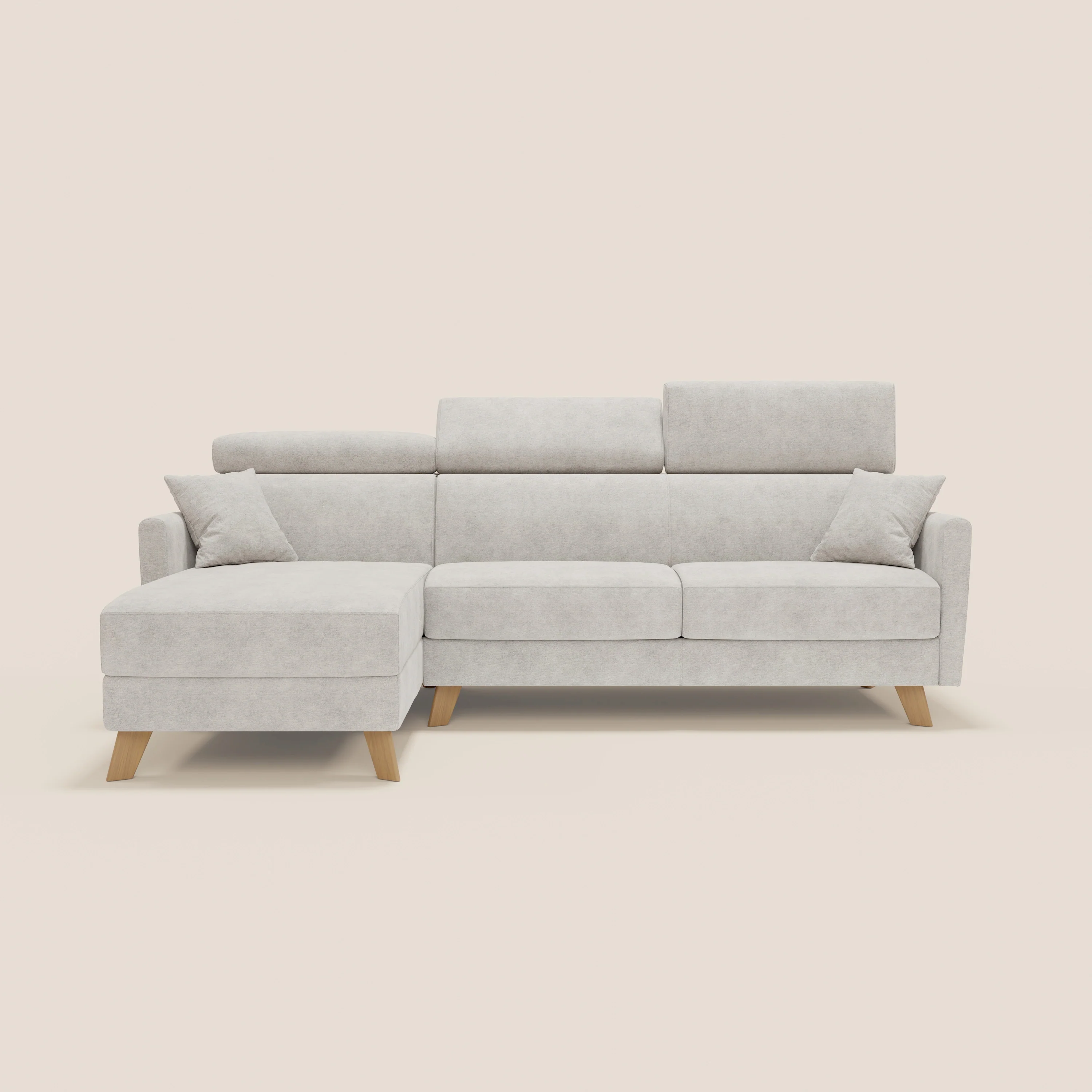 Francy Canapé d'angle convertible déhoussable - méridienne avec coffre et têtières inclinables en tissu détachable T17 blanc - Image 12