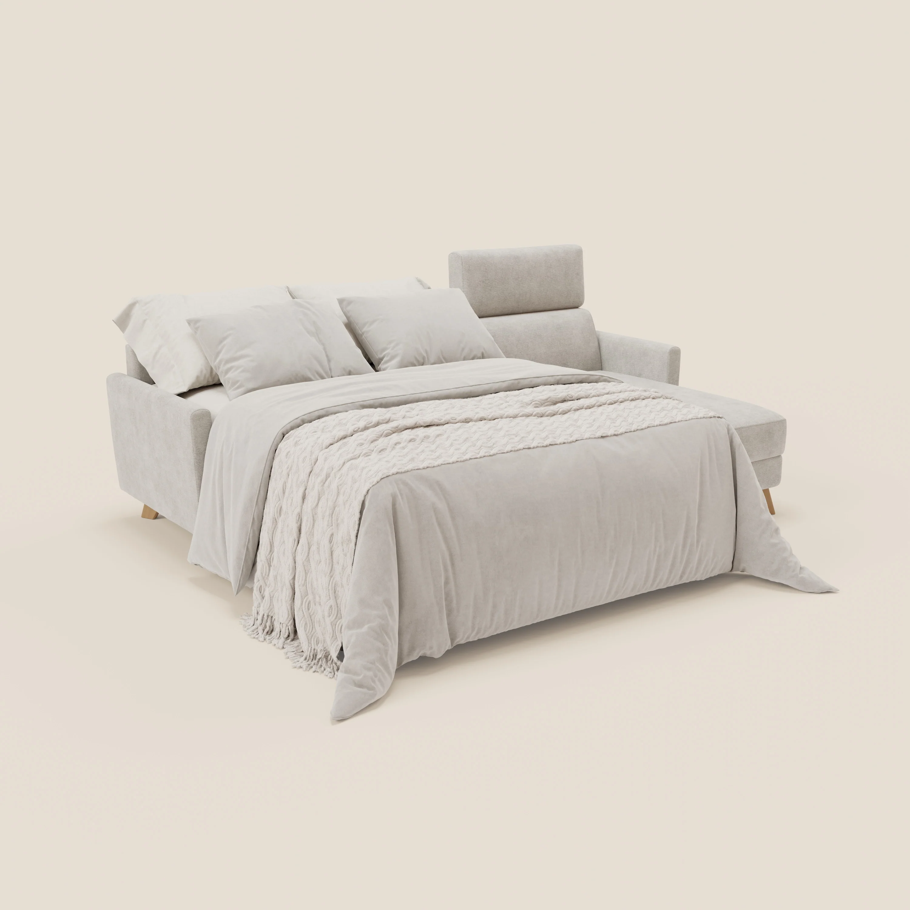 Francy Canapé d'angle convertible déhoussable - méridienne avec coffre et têtières inclinables en tissu détachable T17 blanc - Image 2