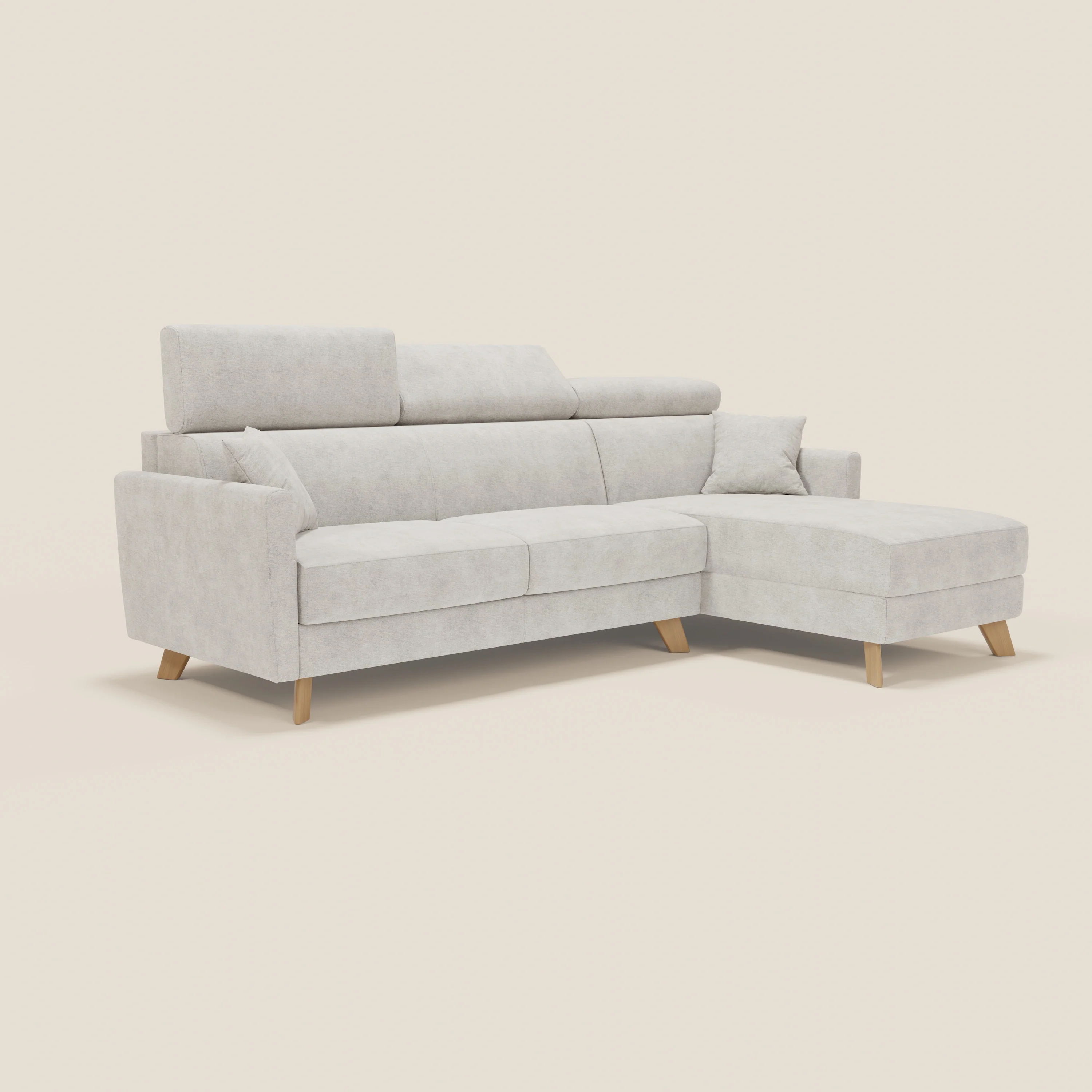 Francy Canapé d'angle convertible déhoussable - méridienne avec coffre et têtières inclinables en tissu détachable T17 blanc - Image 3