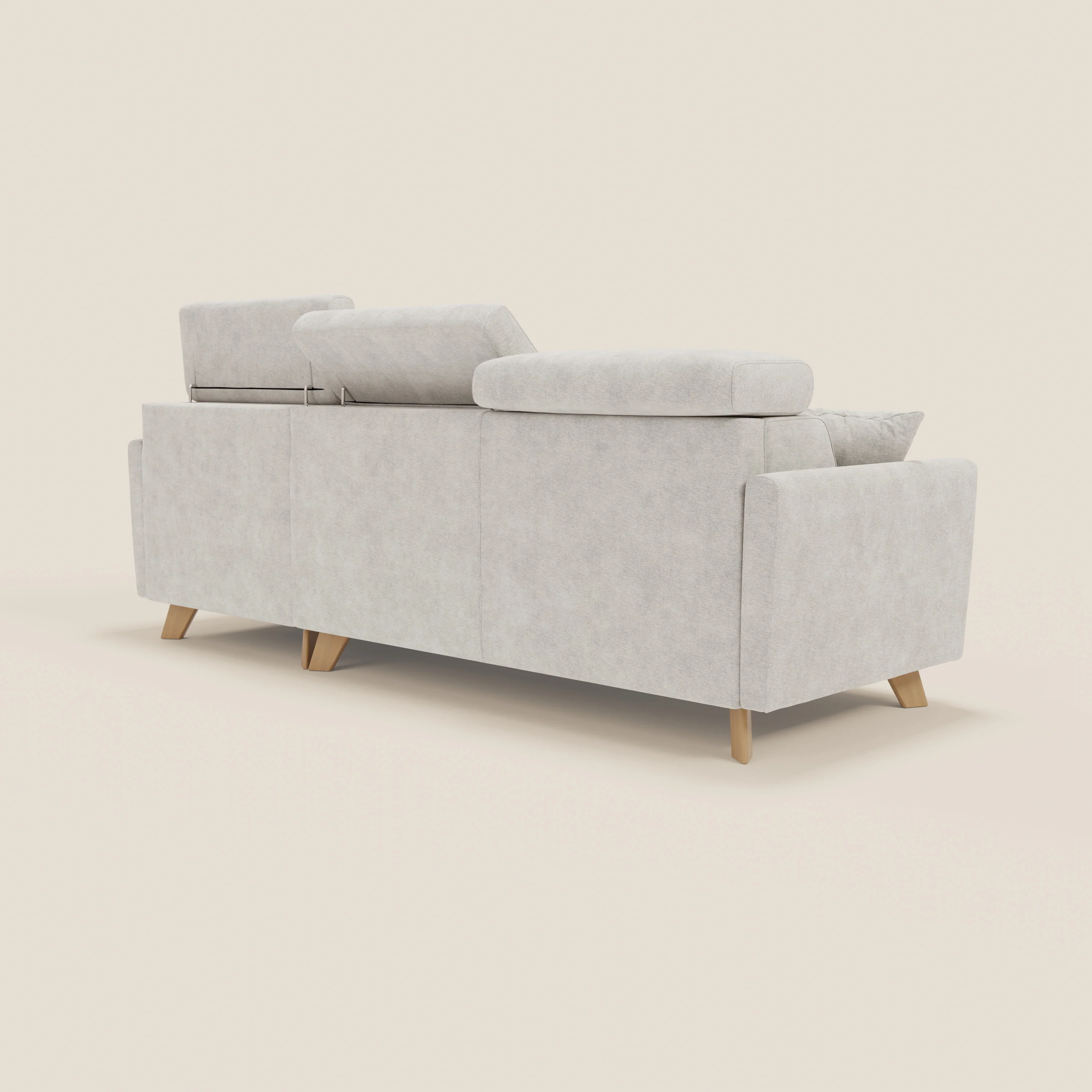 Francy Canapé d'angle convertible déhoussable - méridienne avec coffre et têtières inclinables en tissu détachable T17 blanc - Image 5