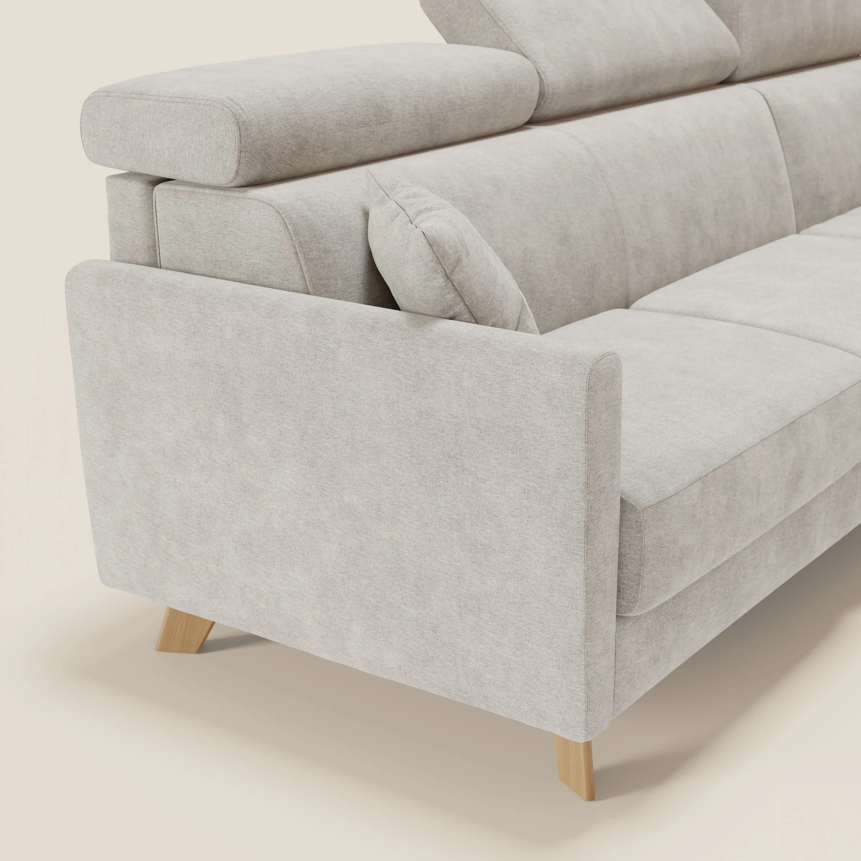 Francy Canapé d'angle convertible déhoussable - méridienne avec coffre et têtières inclinables en tissu détachable T17 blanc - Image 6