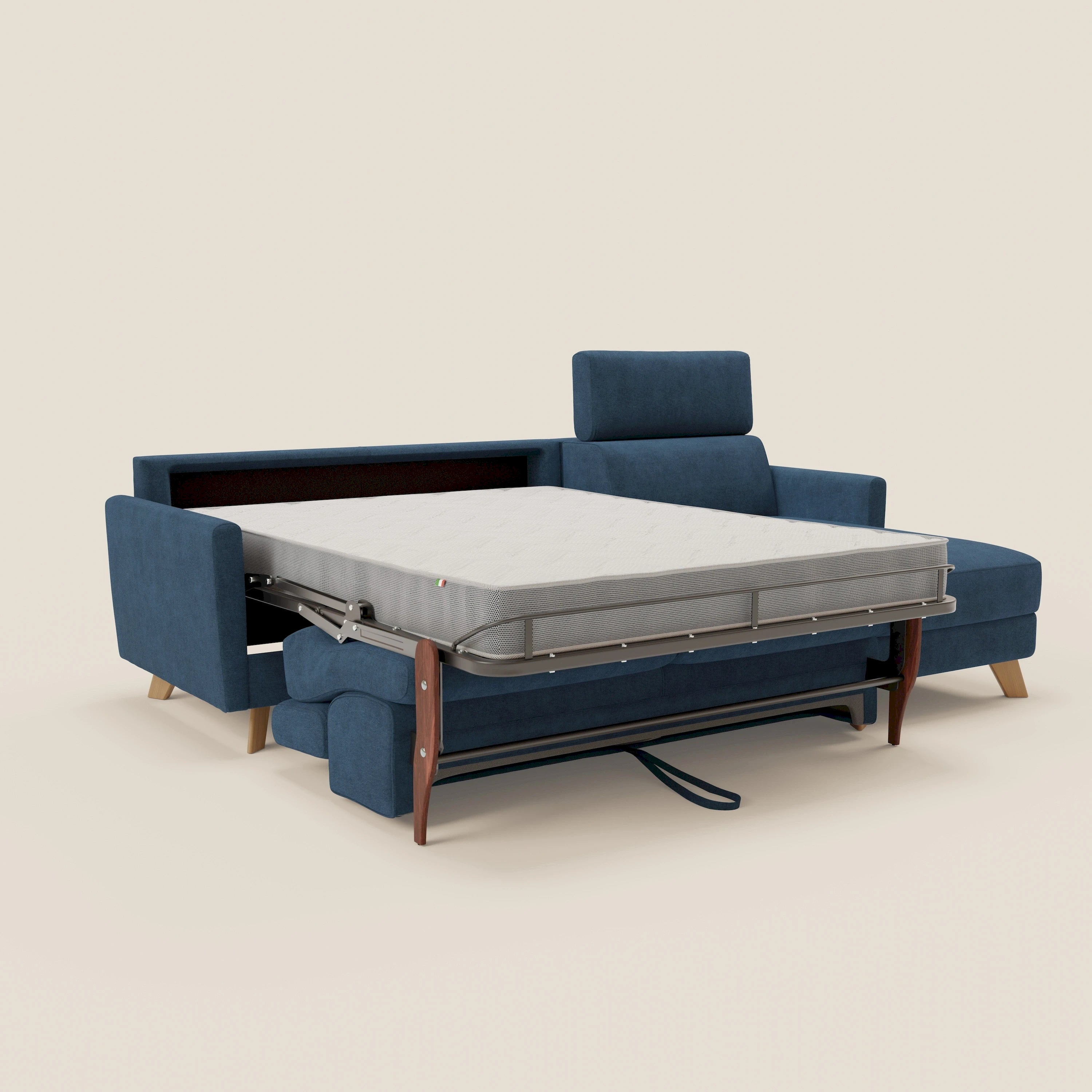 Francy canapé d'angle convertible déhoussable - méridienne avec coffre et têtières inclinables en tissu détachable T17 bleu - Image 11