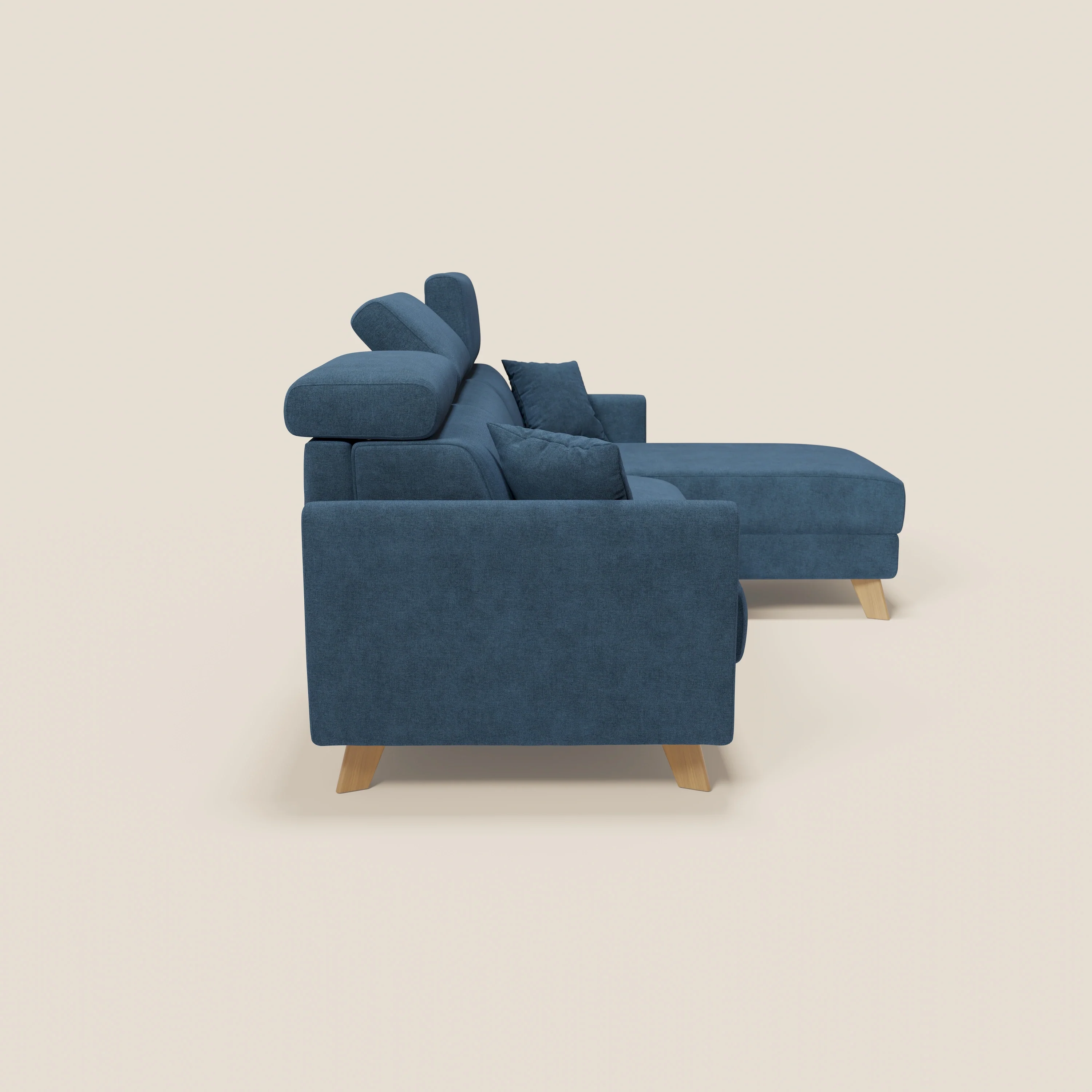 Francy canapé d'angle convertible déhoussable - méridienne avec coffre et têtières inclinables en tissu détachable T17 bleu - Image 4