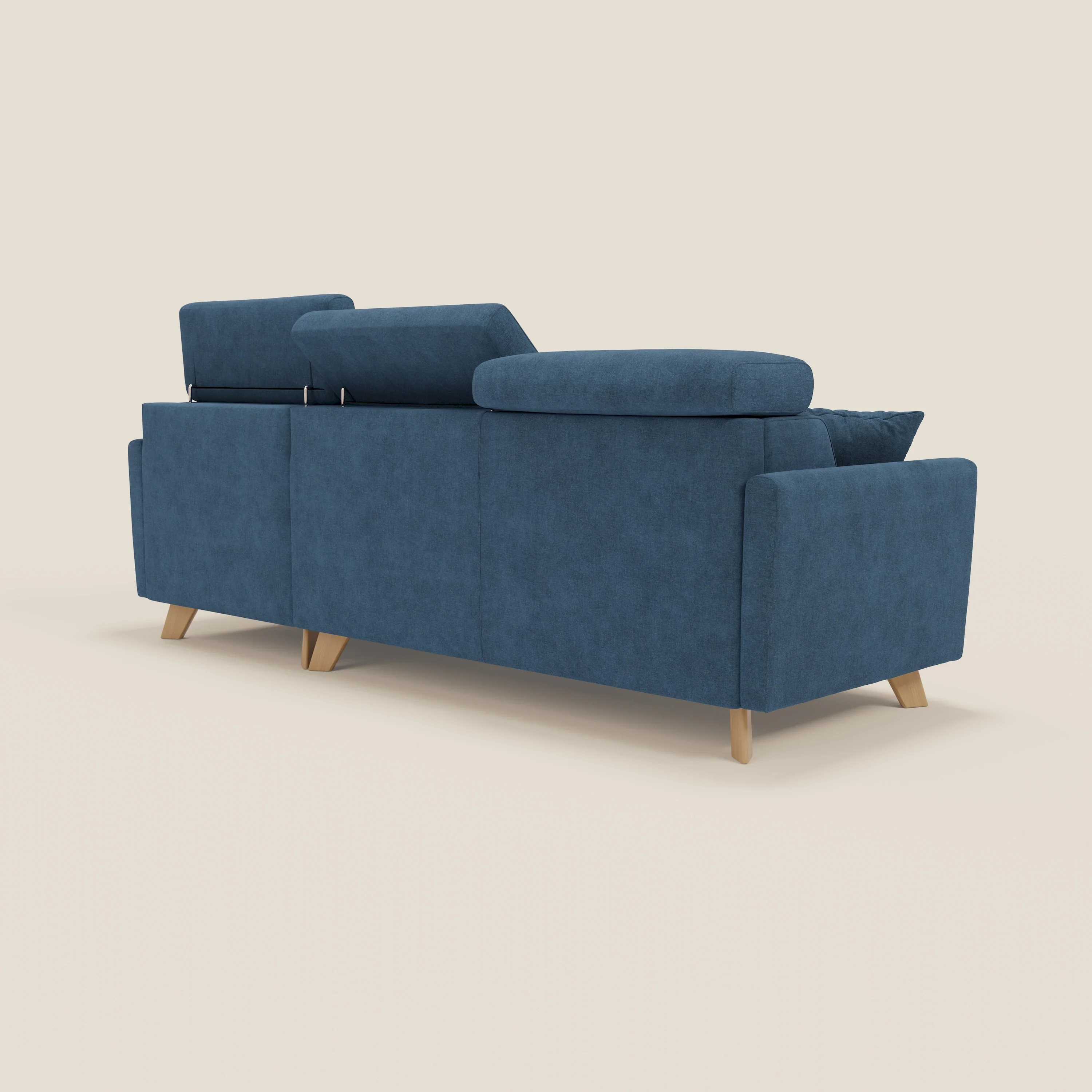 Francy canapé d'angle convertible déhoussable - méridienne avec coffre et têtières inclinables en tissu détachable T17 bleu - Image 5