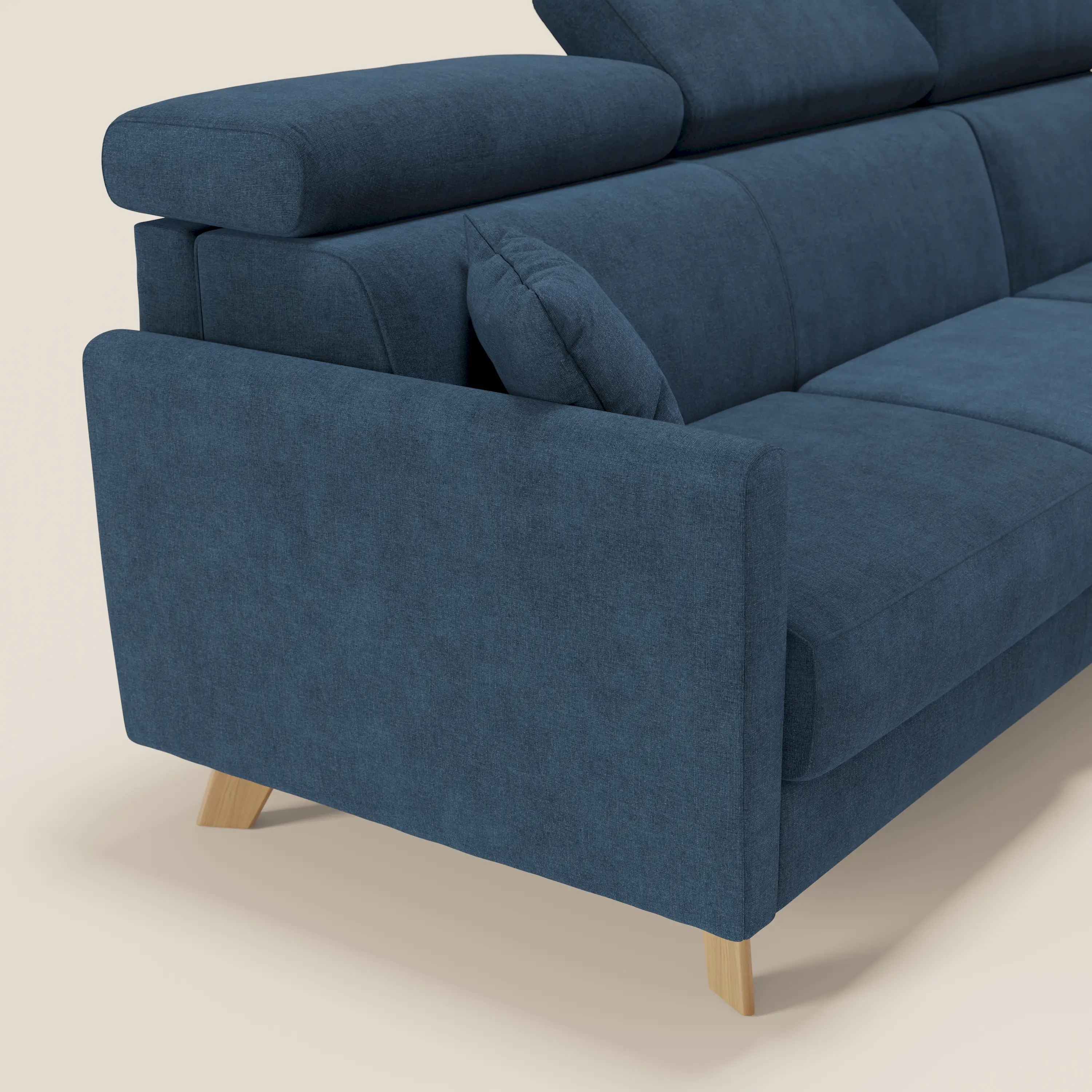 Francy canapé d'angle convertible déhoussable - méridienne avec coffre et têtières inclinables en tissu détachable T17 bleu - Image 6