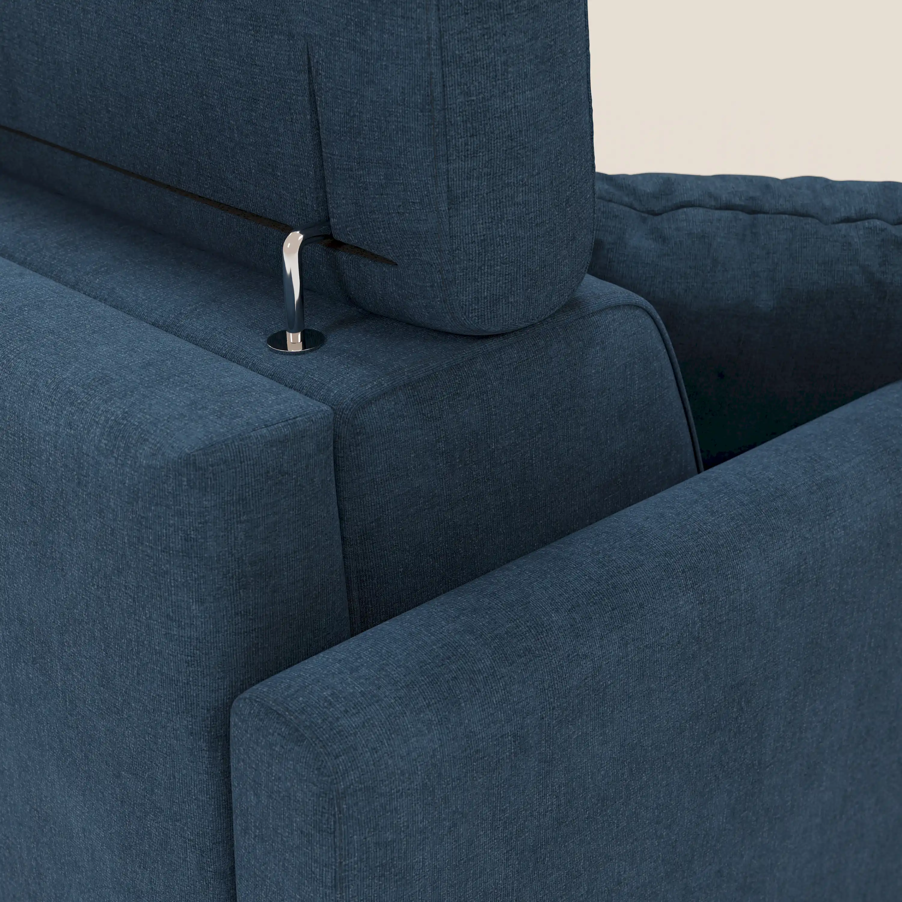 Francy canapé d'angle convertible déhoussable - méridienne avec coffre et têtières inclinables en tissu détachable T17 bleu - Image 8