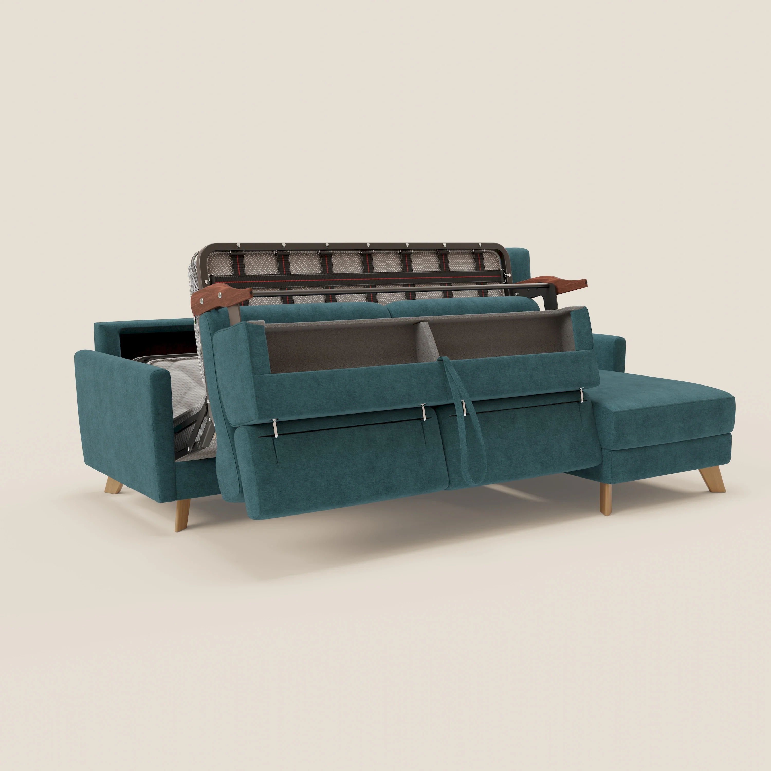 Francy canapé d'angle convertible déhoussable - méridienne avec coffre et têtières inclinables en tissu détachable T17 bleu canard - Image 10