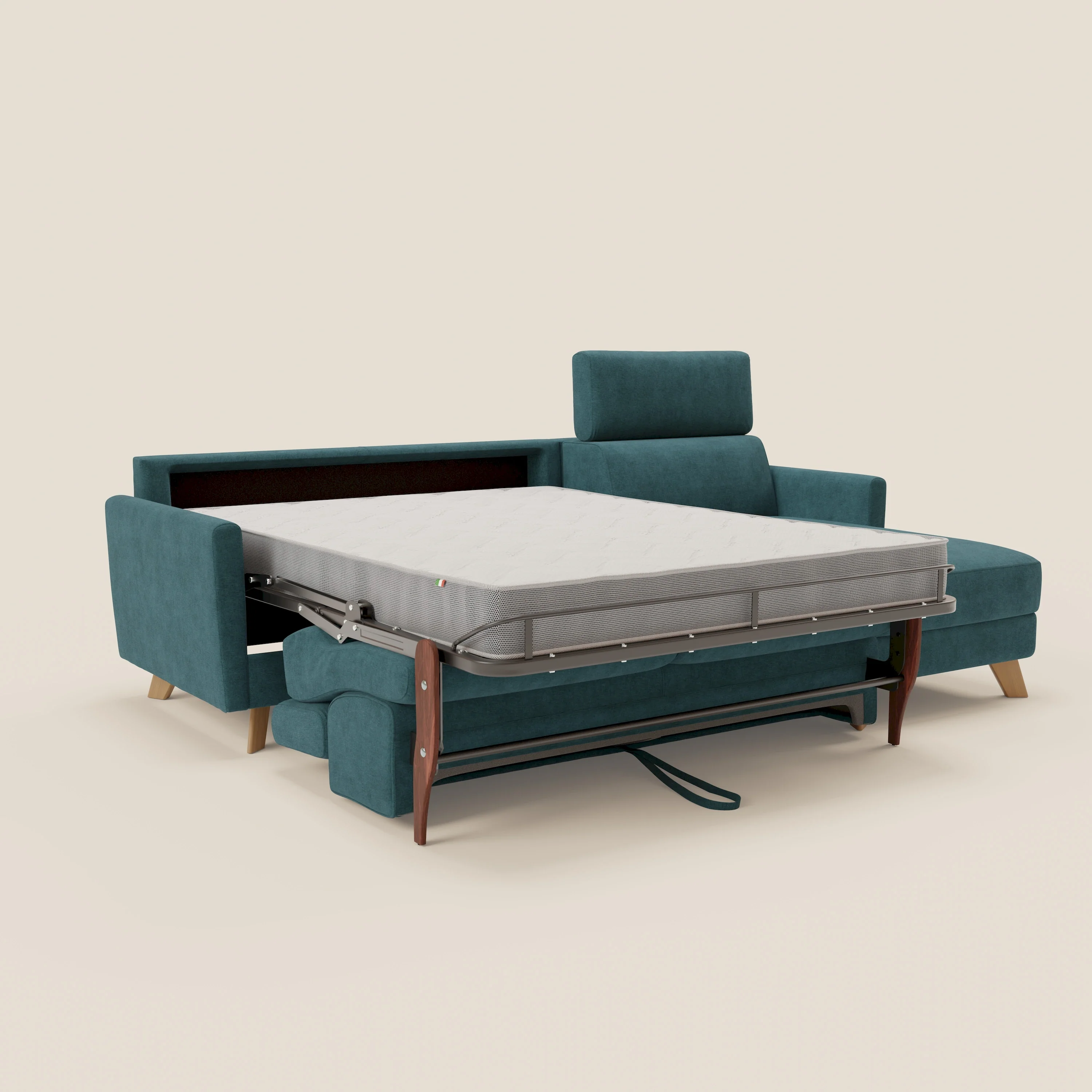 Francy canapé d'angle convertible déhoussable - méridienne avec coffre et têtières inclinables en tissu détachable T17 bleu canard - Image 11