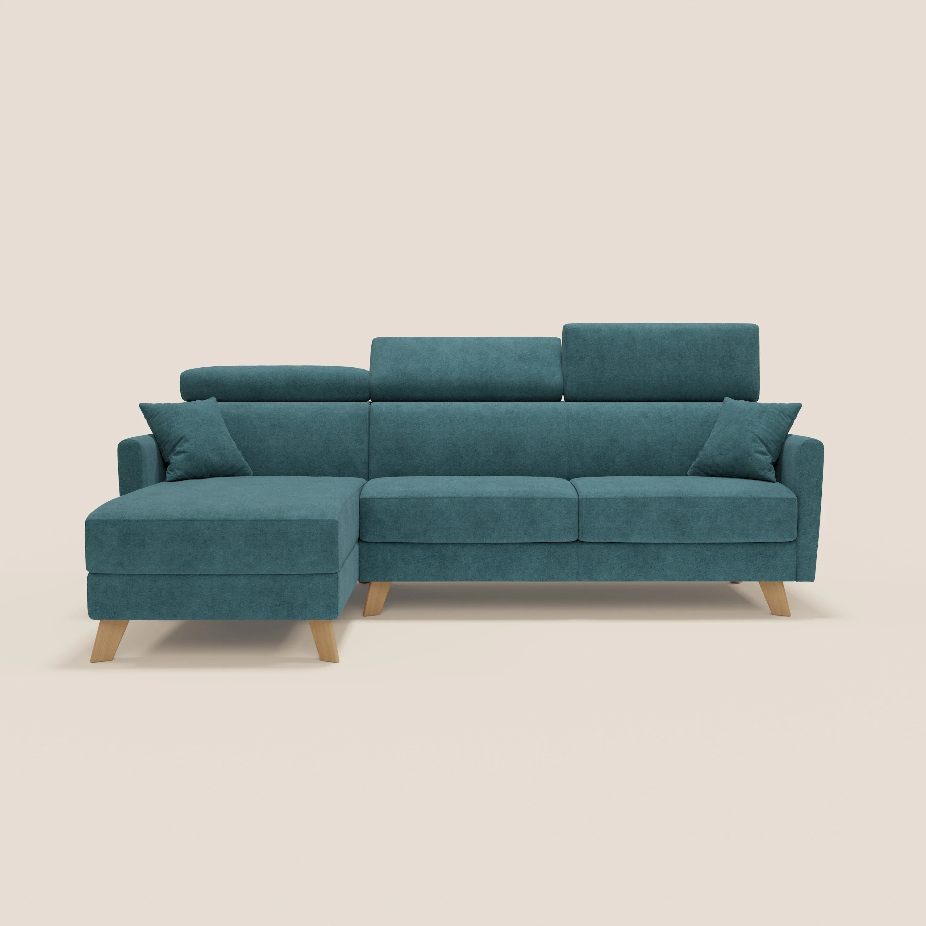 Francy canapé d'angle convertible déhoussable - méridienne avec coffre et têtières inclinables en tissu détachable T17 bleu canard - Image 12