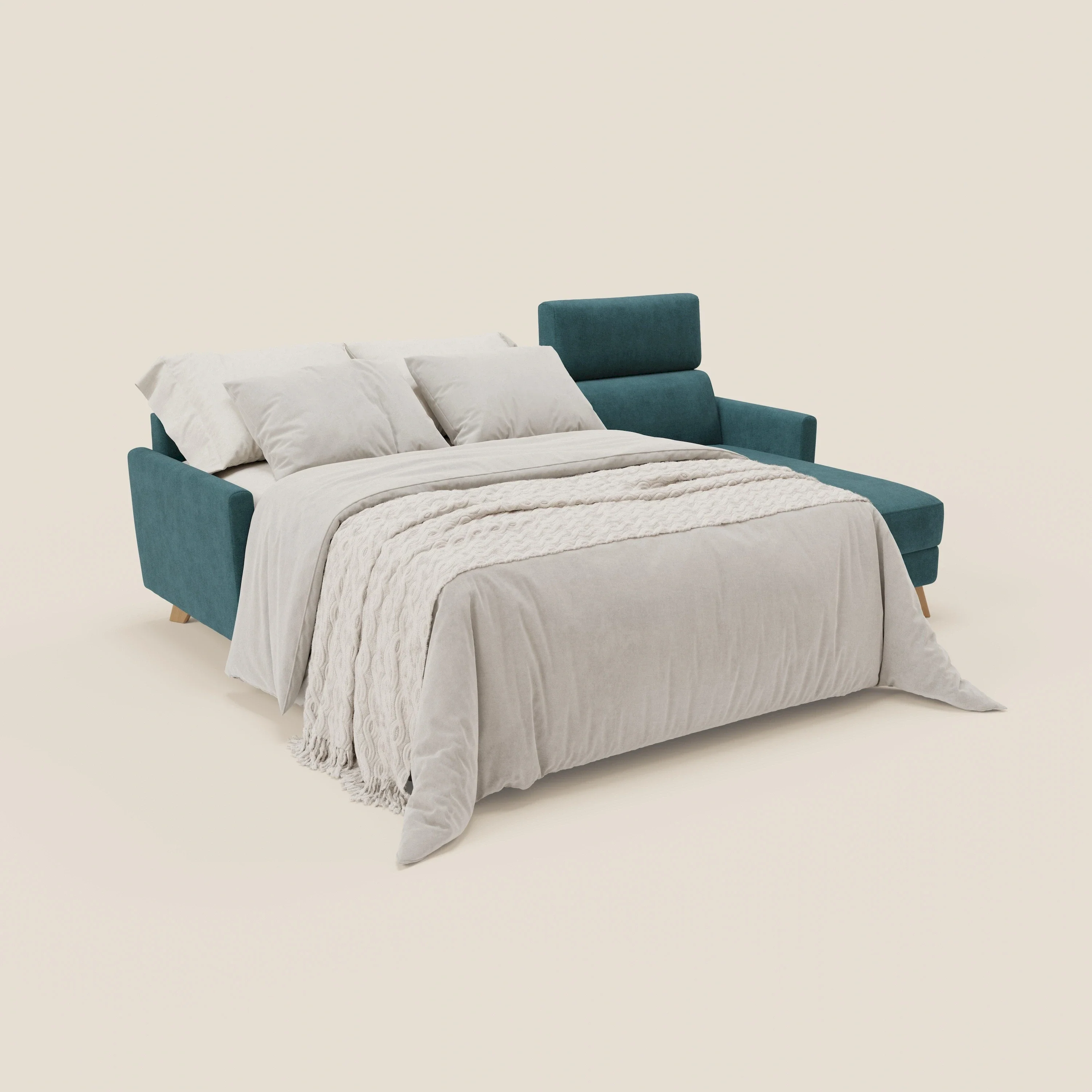 Francy canapé d'angle convertible déhoussable - méridienne avec coffre et têtières inclinables en tissu détachable T17 bleu canard - Image 2