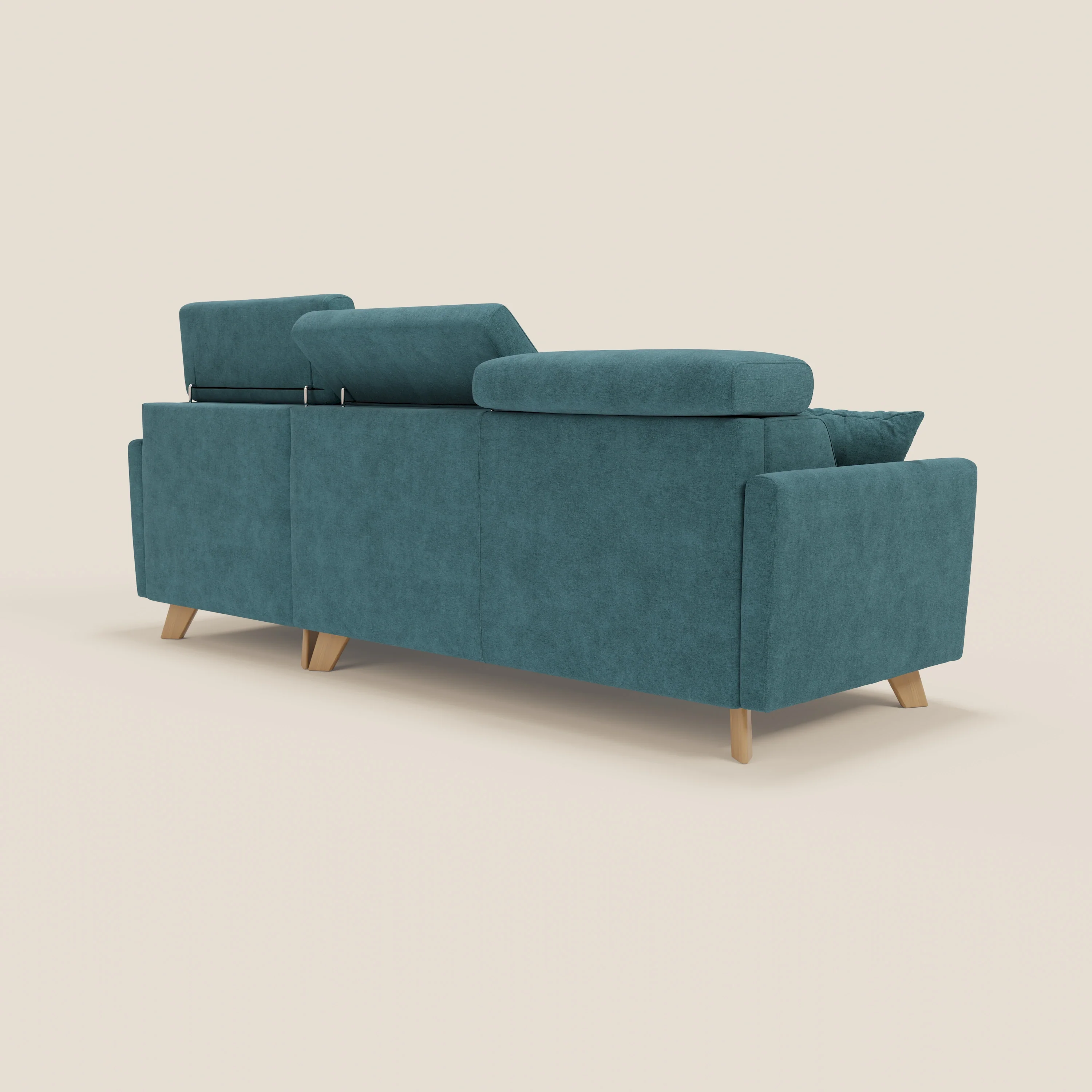 Francy canapé d'angle convertible déhoussable - méridienne avec coffre et têtières inclinables en tissu détachable T17 bleu canard - Image 5