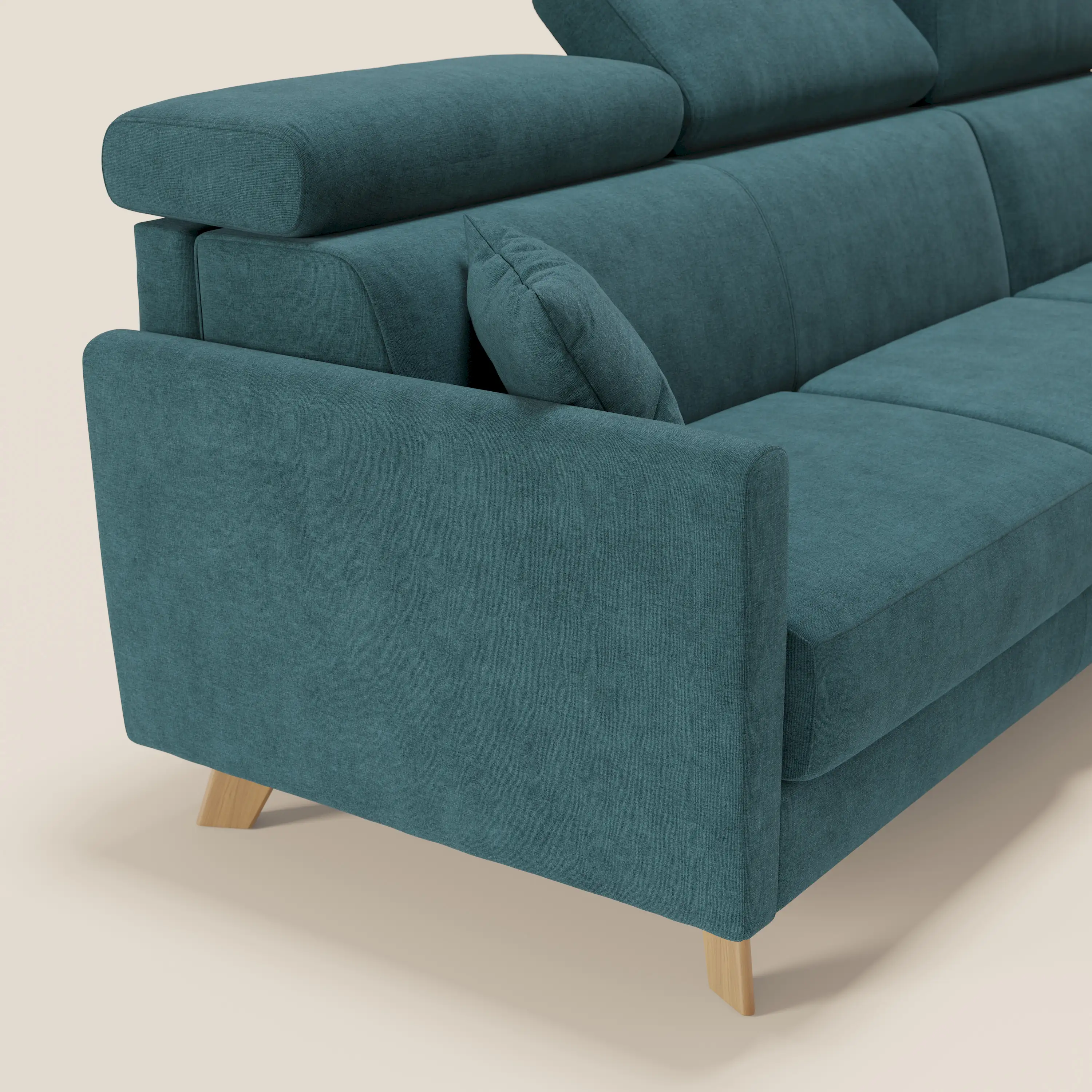 Francy canapé d'angle convertible déhoussable - méridienne avec coffre et têtières inclinables en tissu détachable T17 bleu canard - Image 6