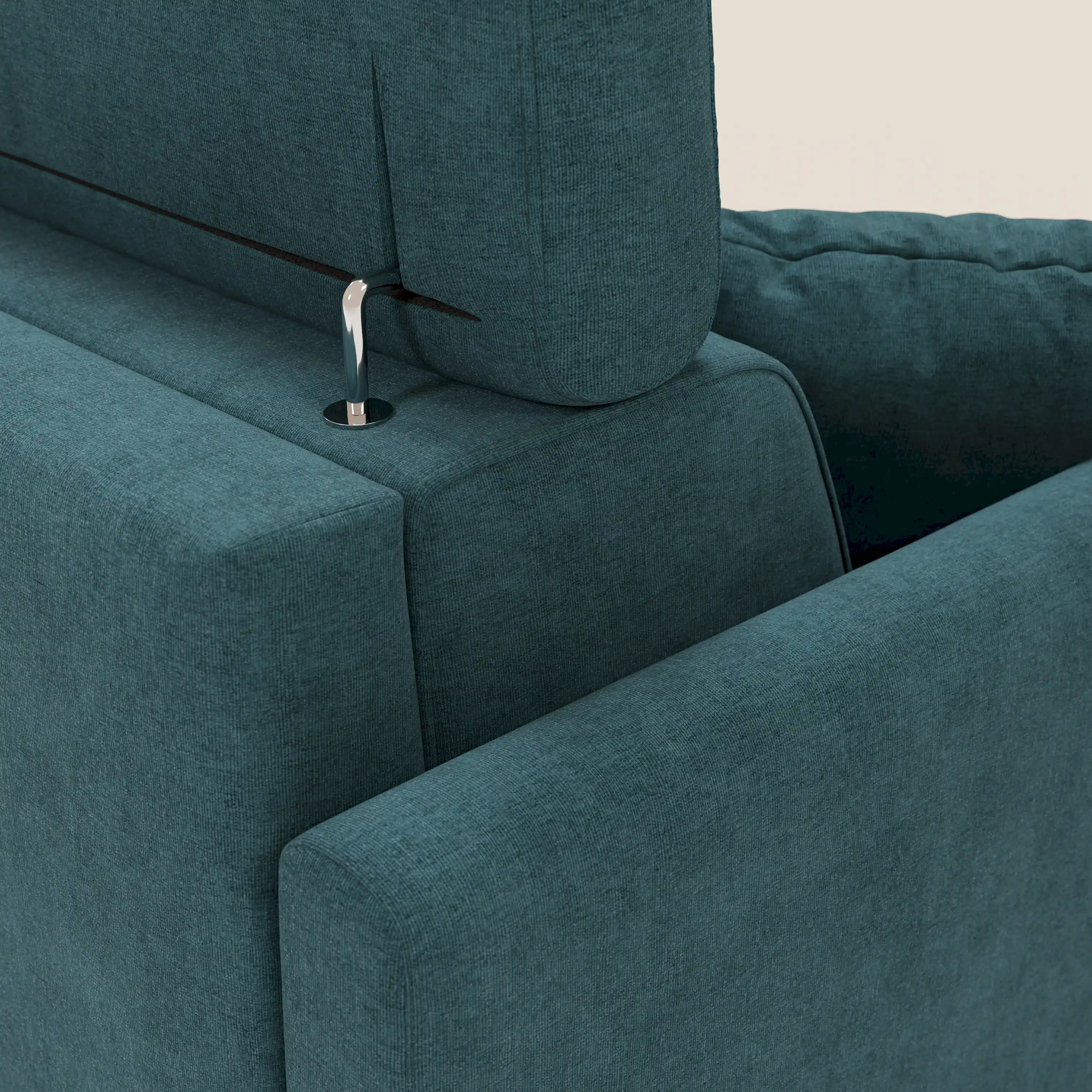 Francy canapé d'angle convertible déhoussable - méridienne avec coffre et têtières inclinables en tissu détachable T17 bleu canard - Image 8