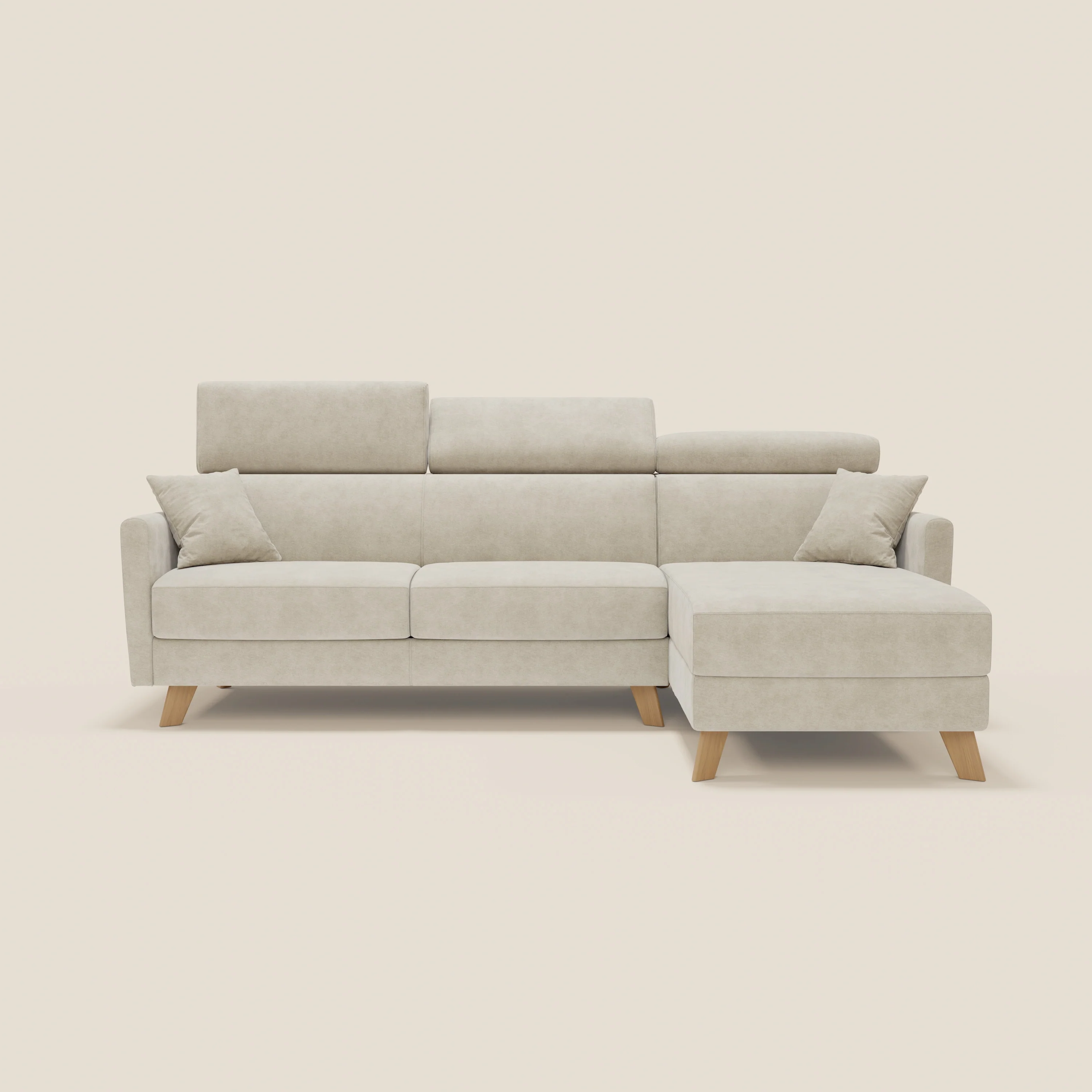 Francy canapé d'angle convertible déhoussable - méridienne avec coffre et têtières inclinables en tissu détachable T17 crème