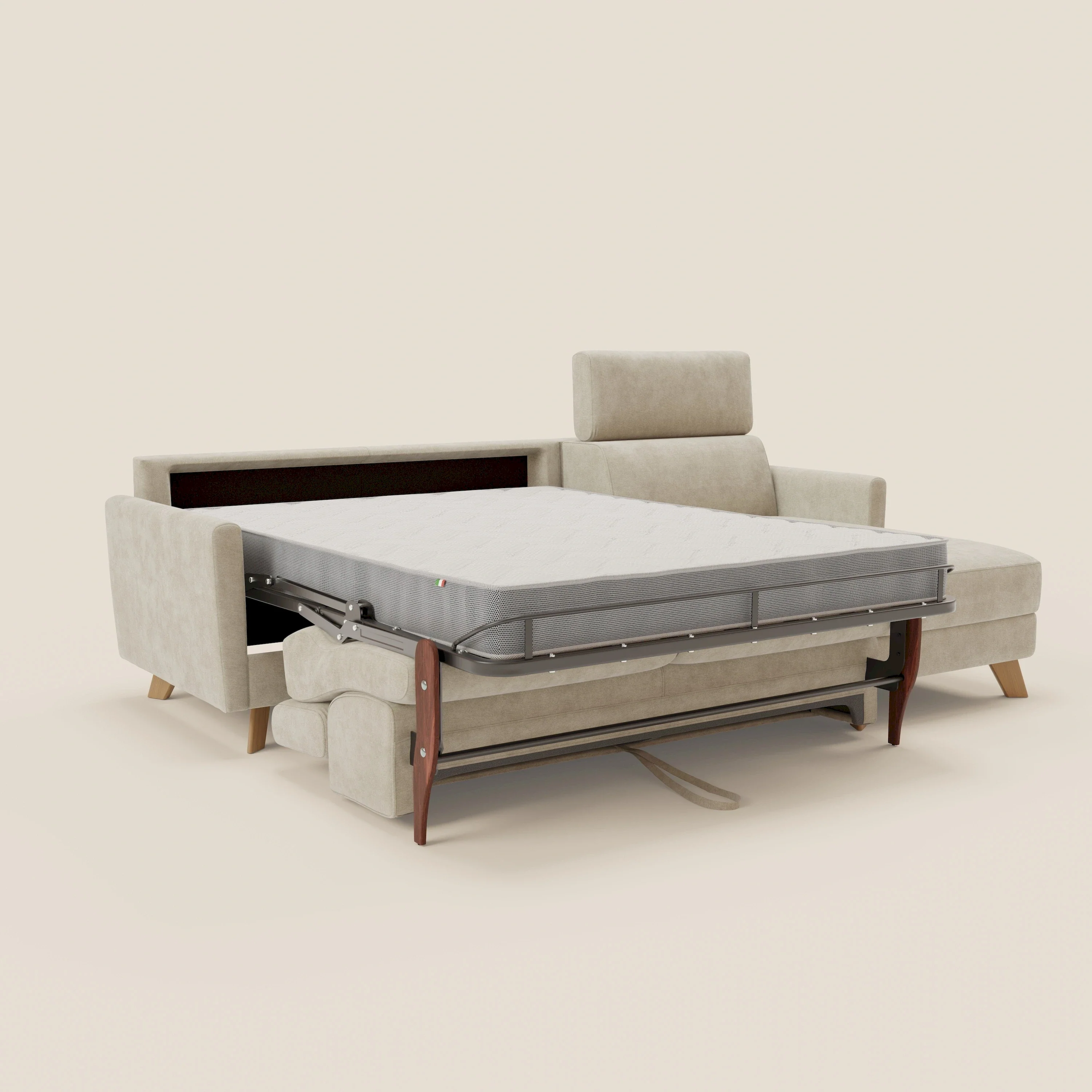 Francy canapé d'angle convertible déhoussable - méridienne avec coffre et têtières inclinables en tissu détachable T17 crème - Image 11