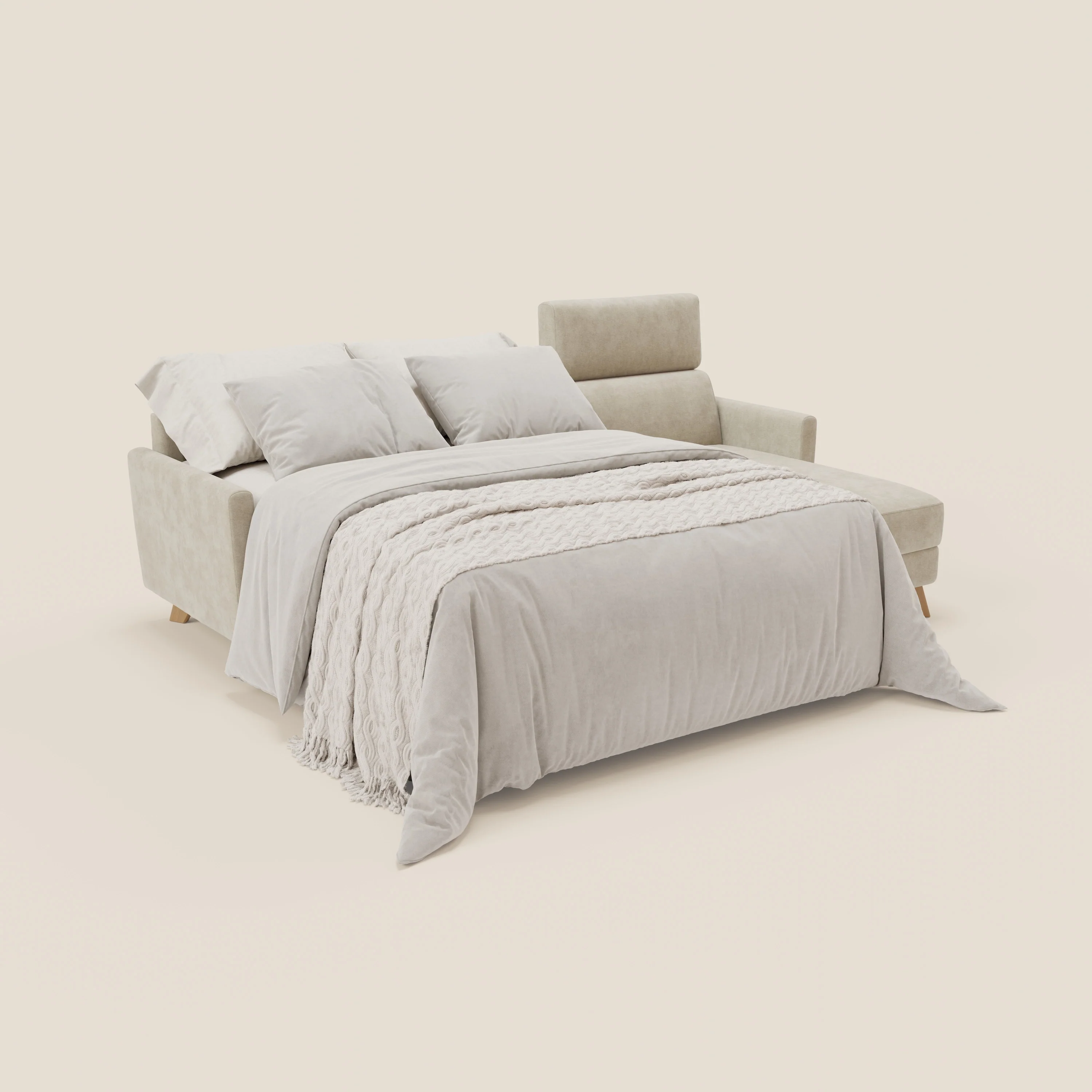 Francy canapé d'angle convertible déhoussable - méridienne avec coffre et têtières inclinables en tissu détachable T17 crème - Image 2