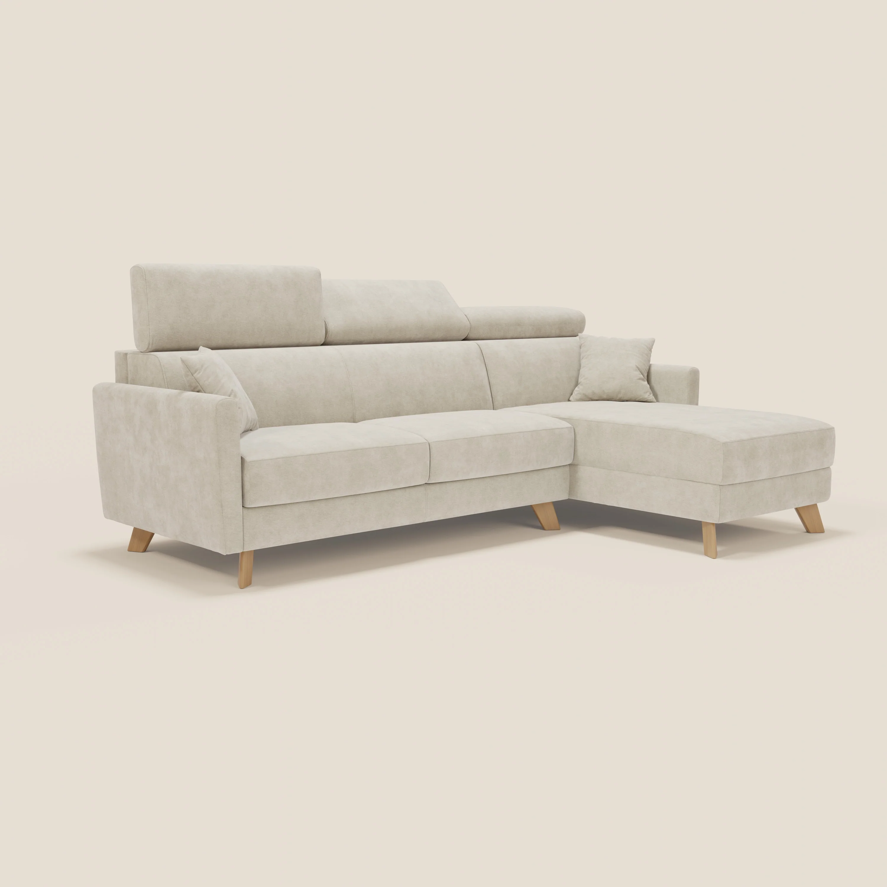 Francy canapé d'angle convertible déhoussable - méridienne avec coffre et têtières inclinables en tissu détachable T17 crème - Image 3