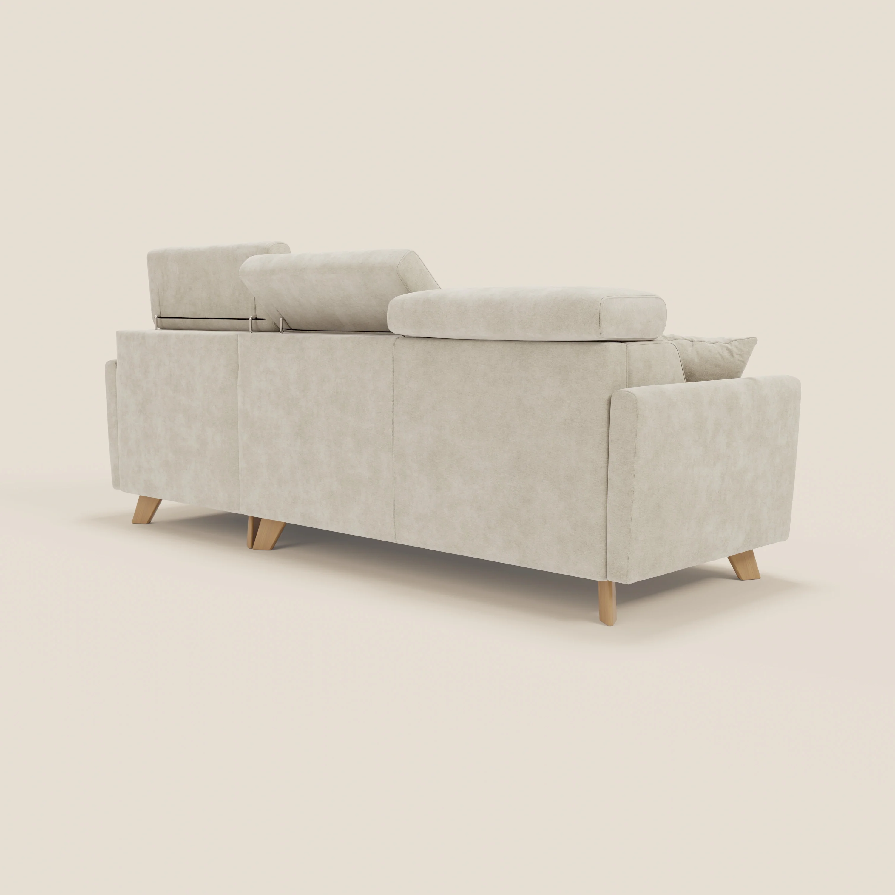 Francy canapé d'angle convertible déhoussable - méridienne avec coffre et têtières inclinables en tissu détachable T17 crème - Image 5