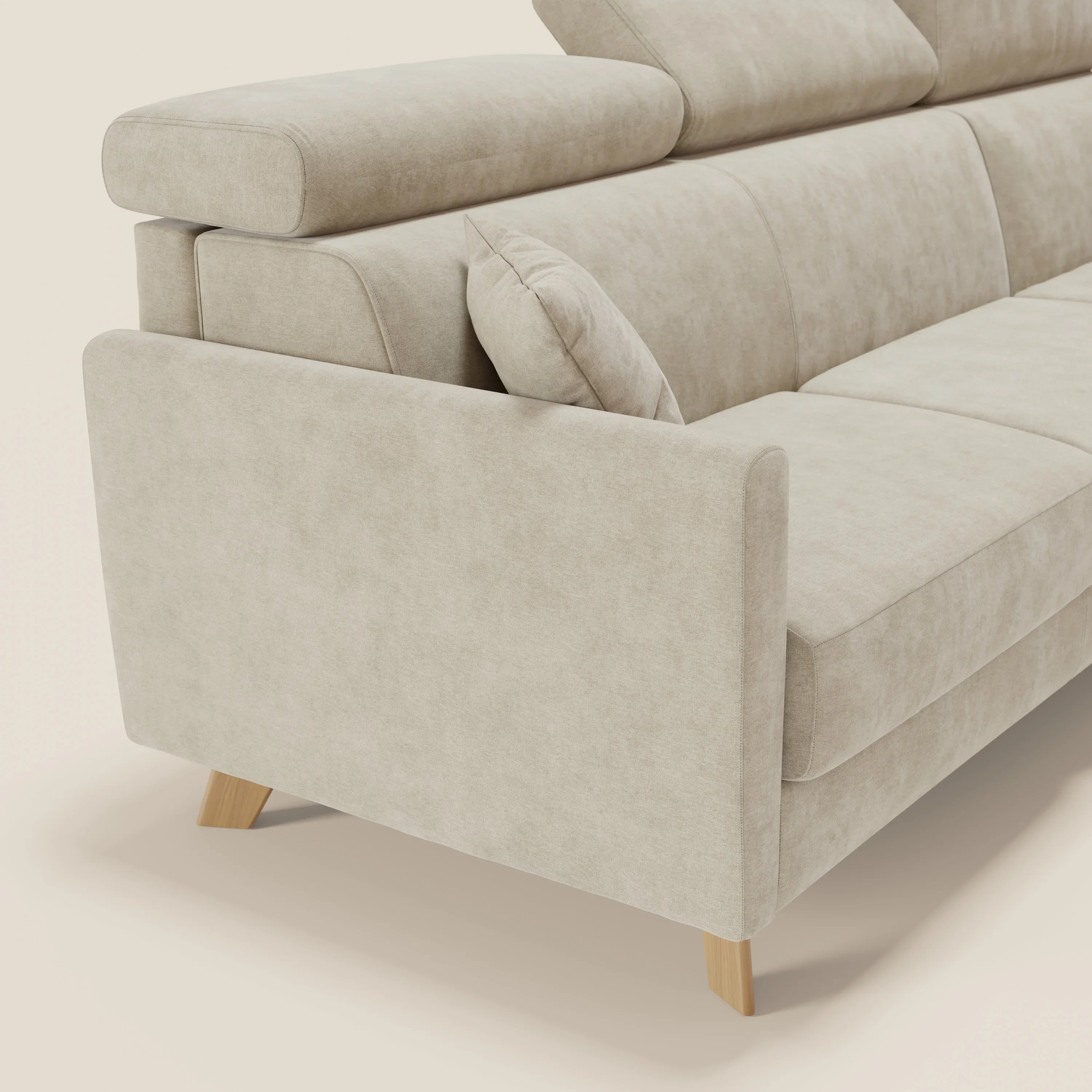 Francy canapé d'angle convertible déhoussable - méridienne avec coffre et têtières inclinables en tissu détachable T17 crème - Image 6