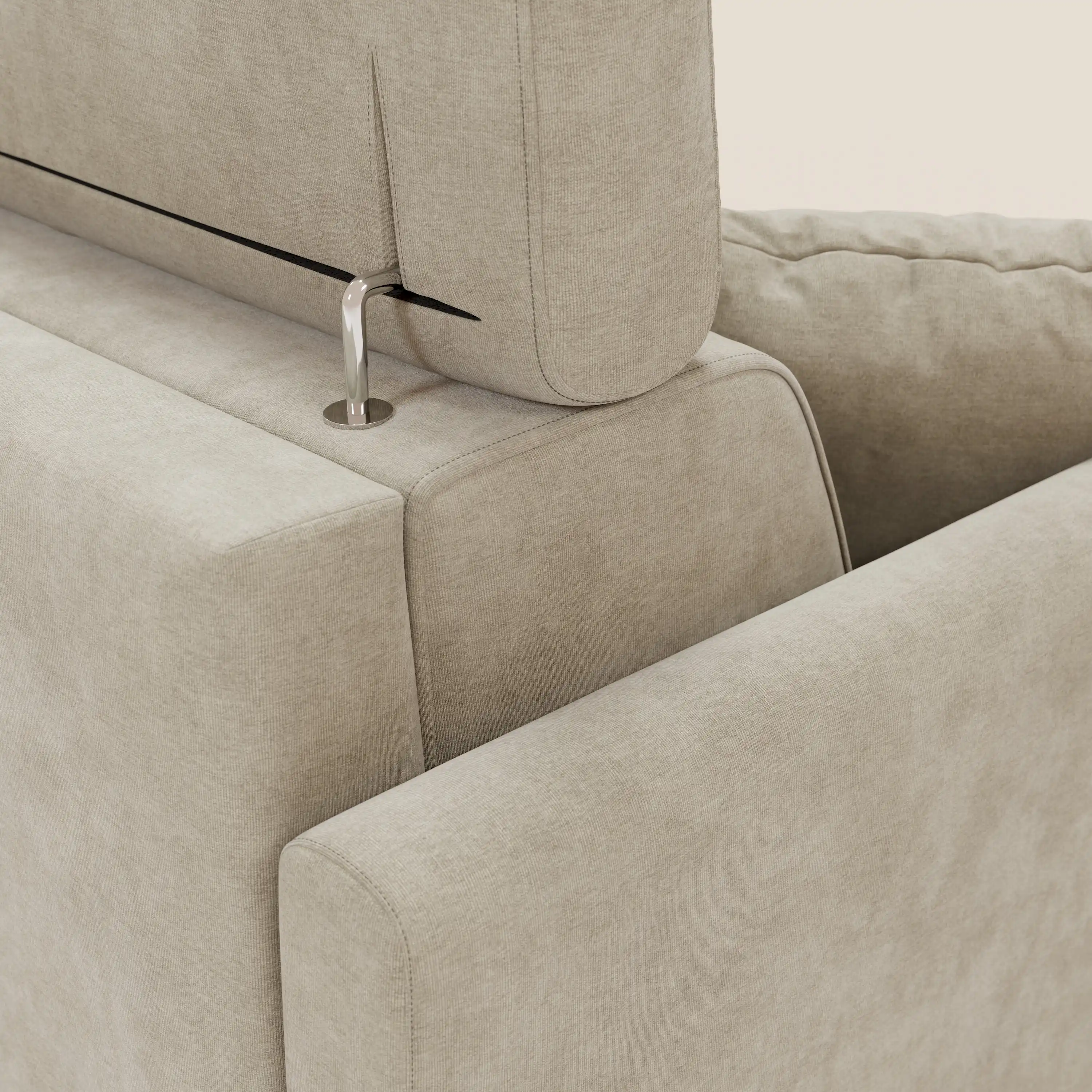 Francy canapé d'angle convertible déhoussable - méridienne avec coffre et têtières inclinables en tissu détachable T17 crème - Image 8