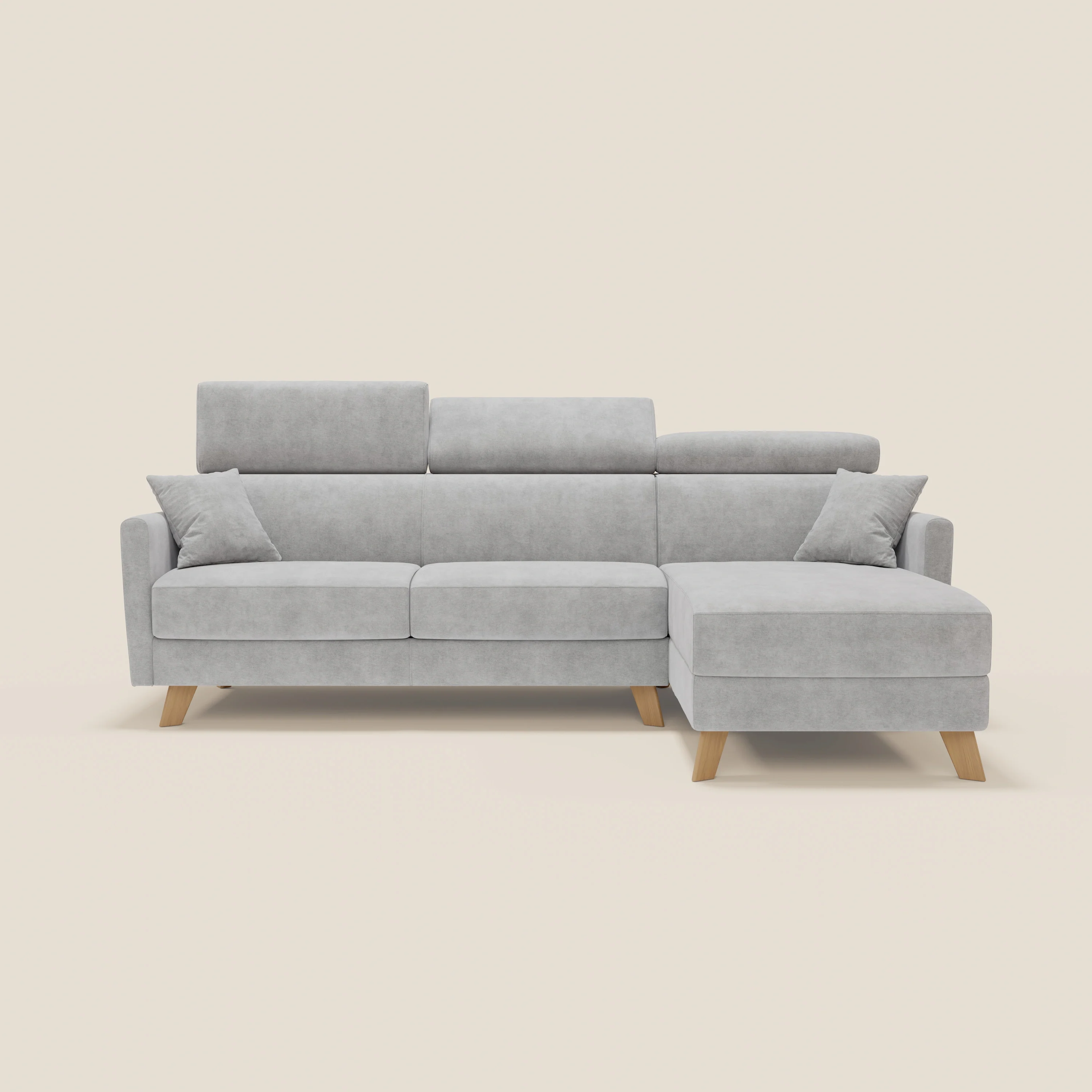 Francy canapé d'angle convertible déhoussable - méridienne avec coffre et têtières inclinables en tissu détachable T17 gris